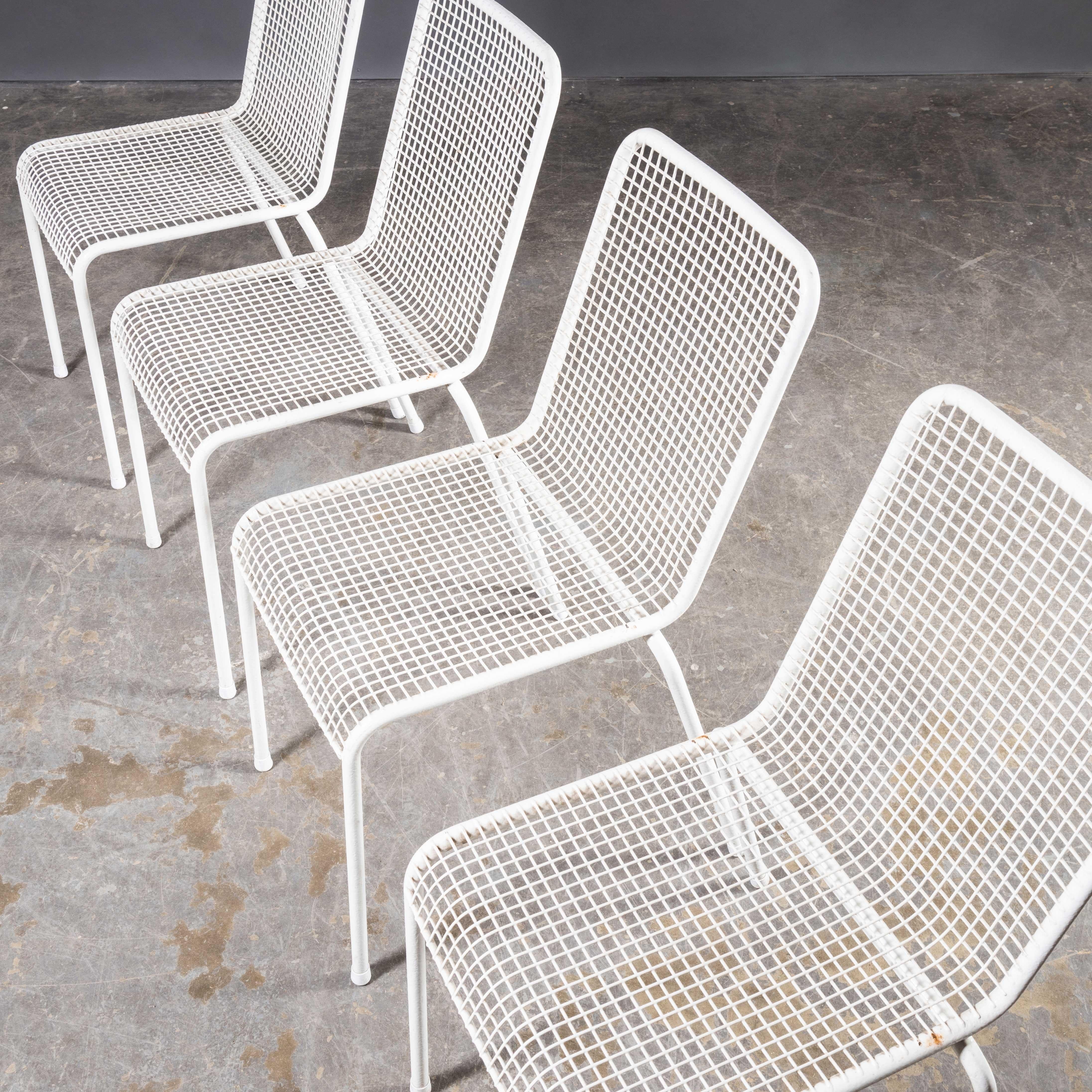 1970's French Original Wire Mesh White Outdoor Dining Chairs - Set Of Four For Sale 3