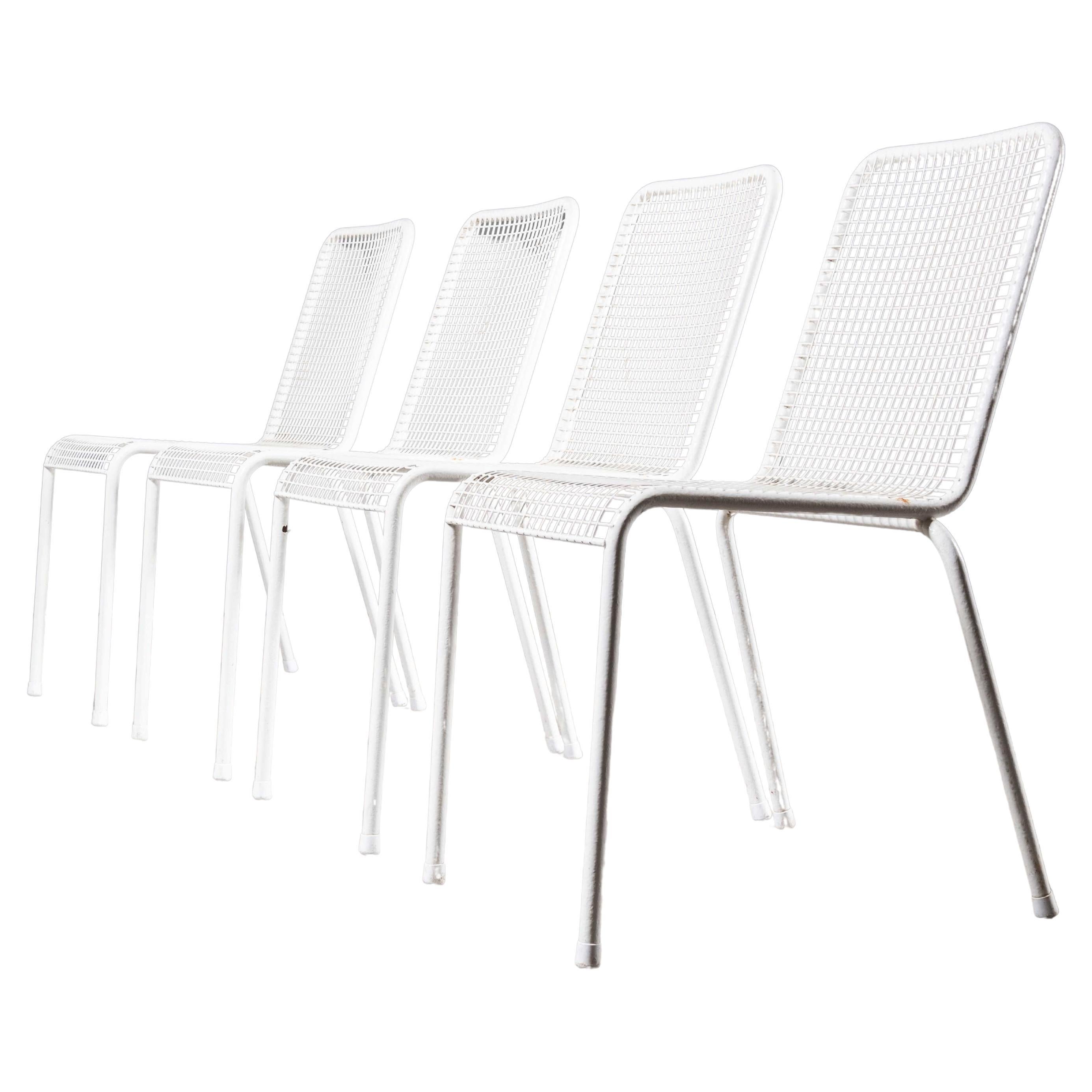 1970's French Original Wire Mesh White Outdoor Dining Chairs - Set Of Four