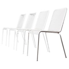1970's French Original Wire Mesh White Outdoor Dining Chairs - Set Of Four