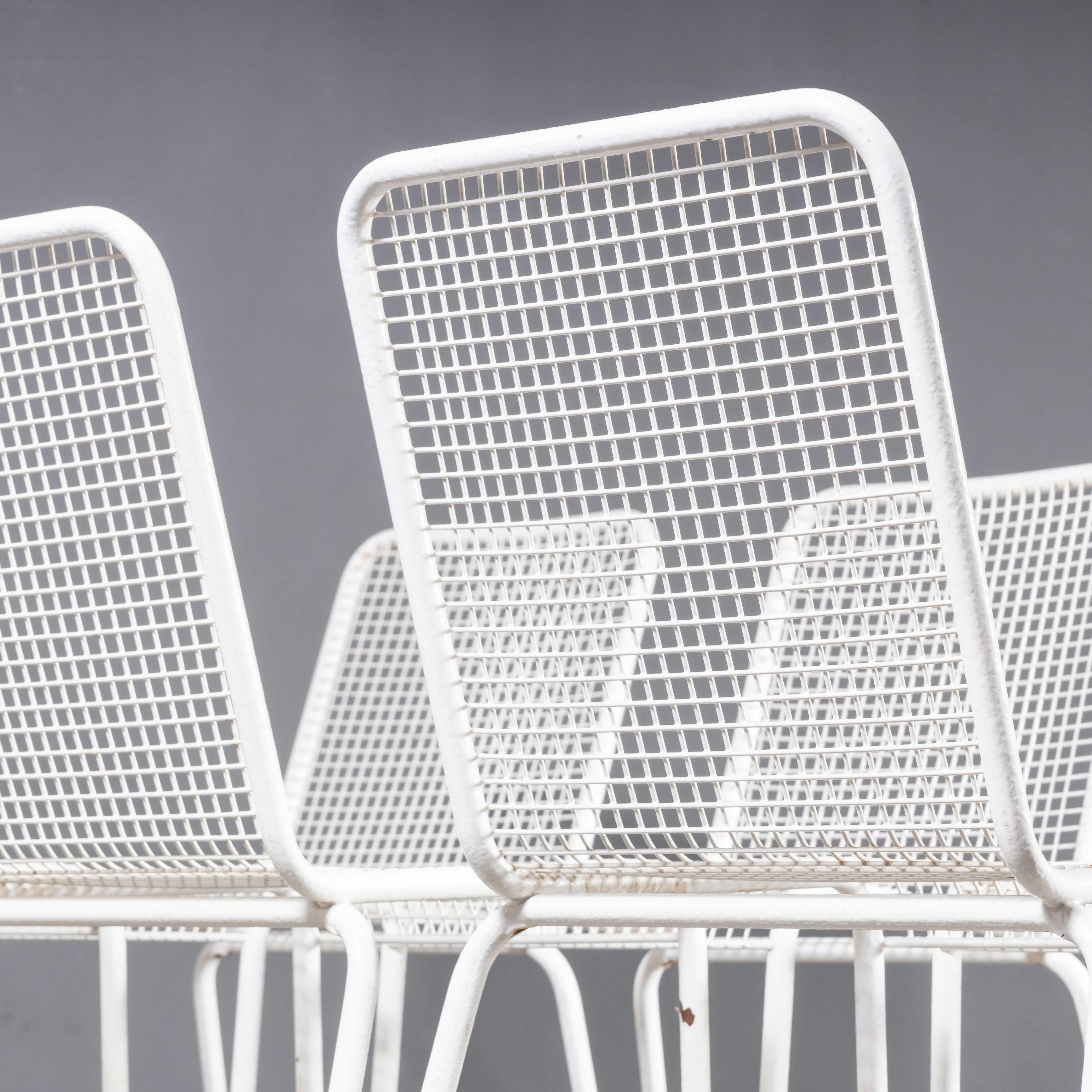 1970's French Original Wire Mesh White Outdoor Dining Chairs - Set Of Six For Sale 4
