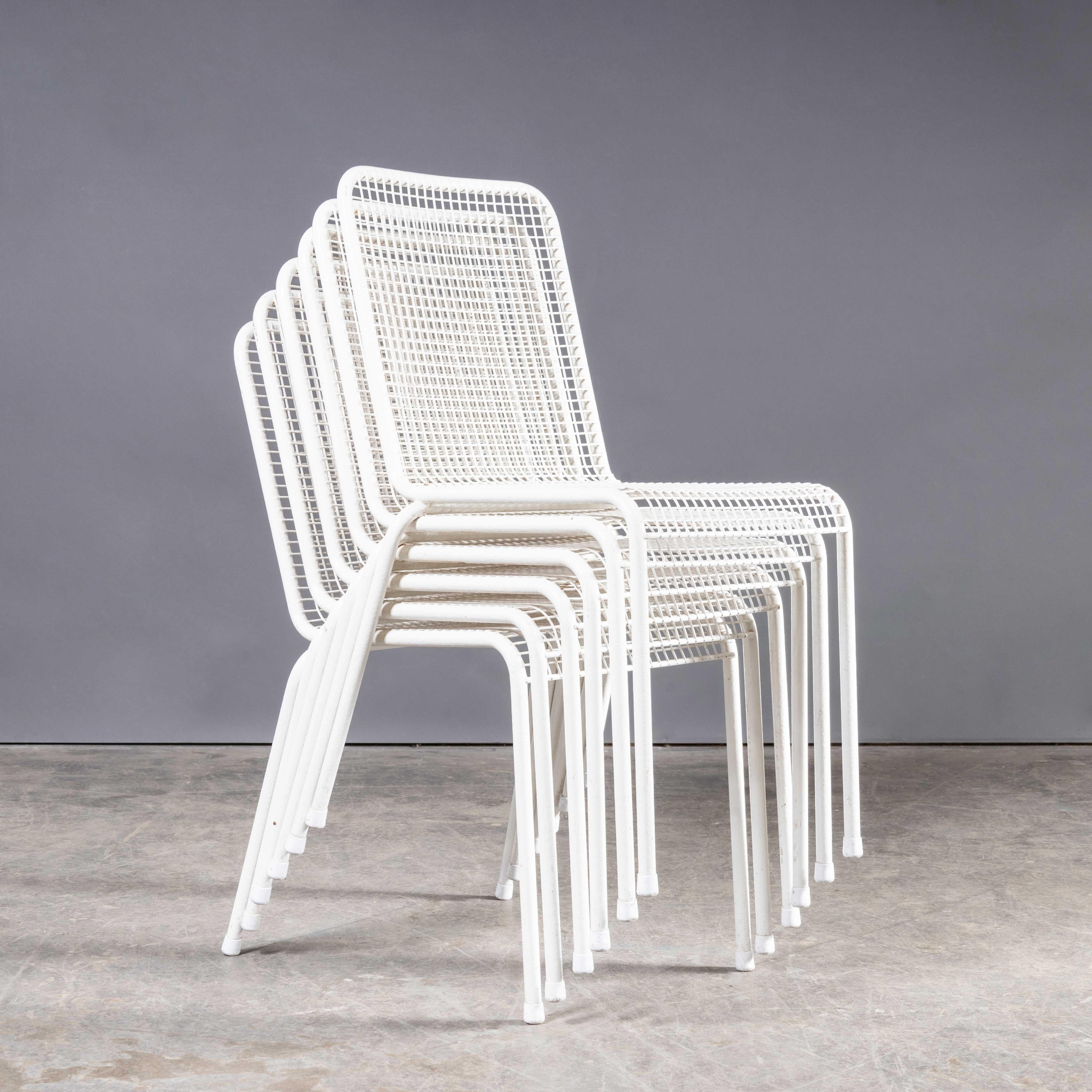 1970's French Original Wire Mesh White Outdoor Dining Chairs - Set Of Six For Sale 5
