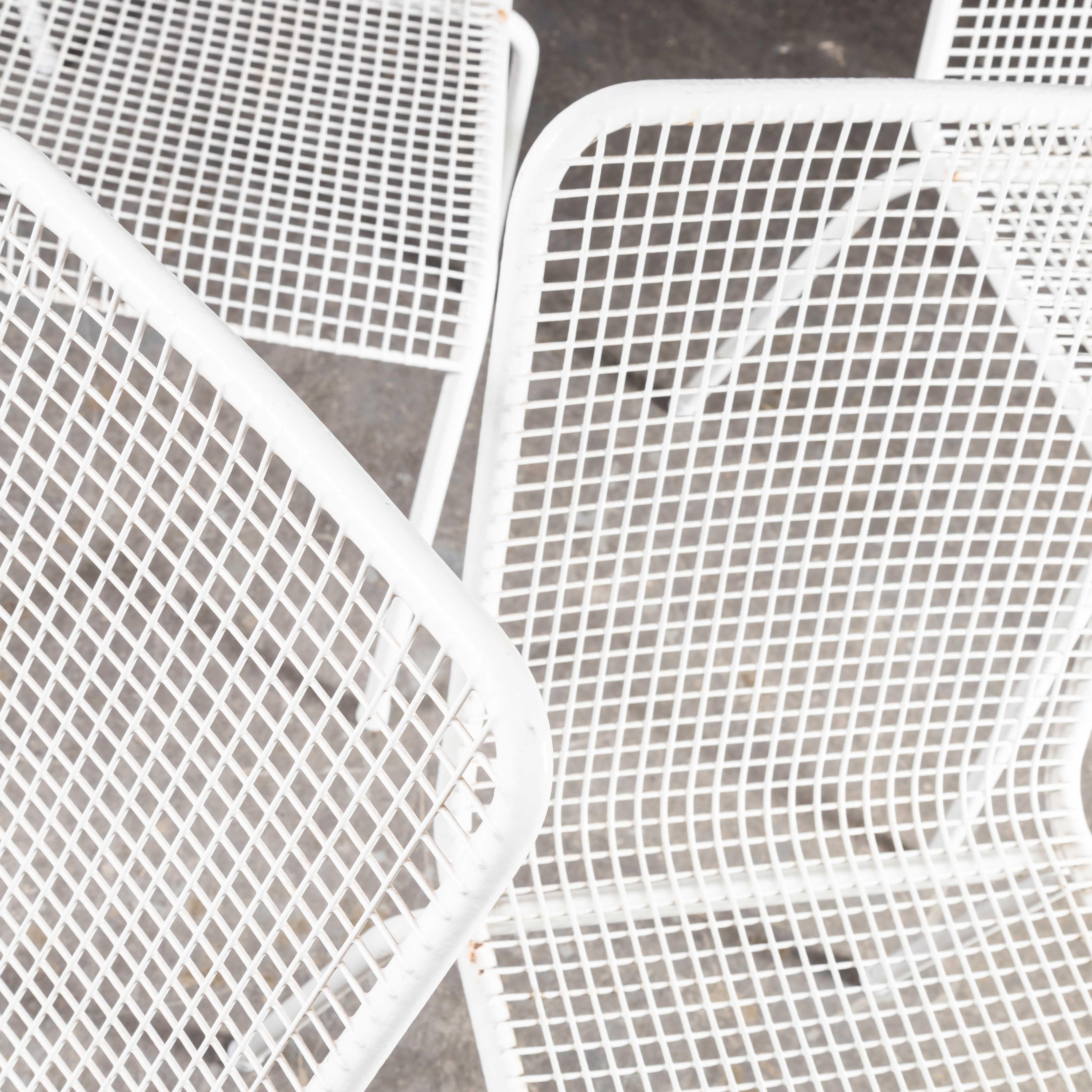 Steel 1970's French Original Wire Mesh White Outdoor Dining Chairs - Set Of Six For Sale