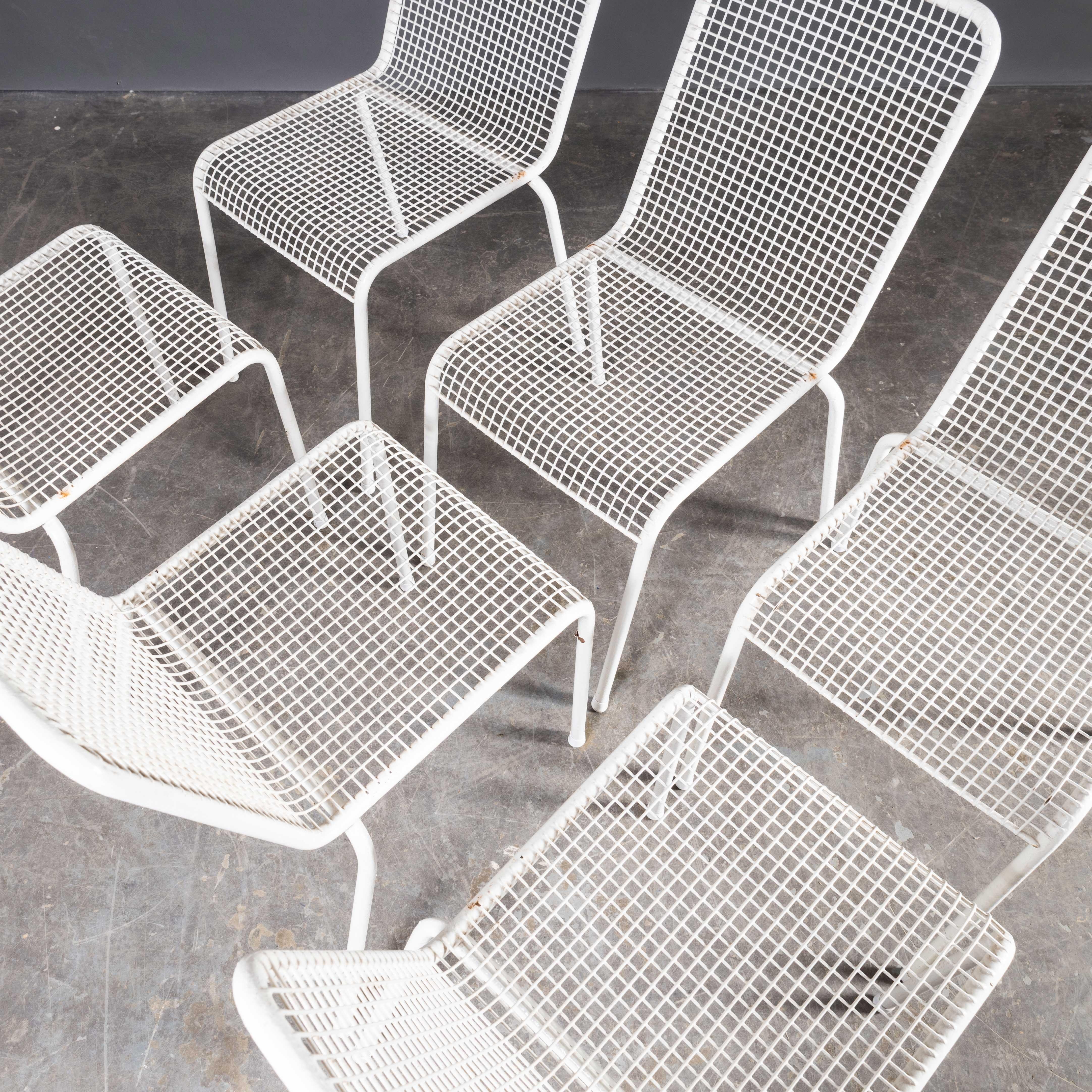 1970's French Original Wire Mesh White Outdoor Dining Chairs - Set Of Six For Sale 1