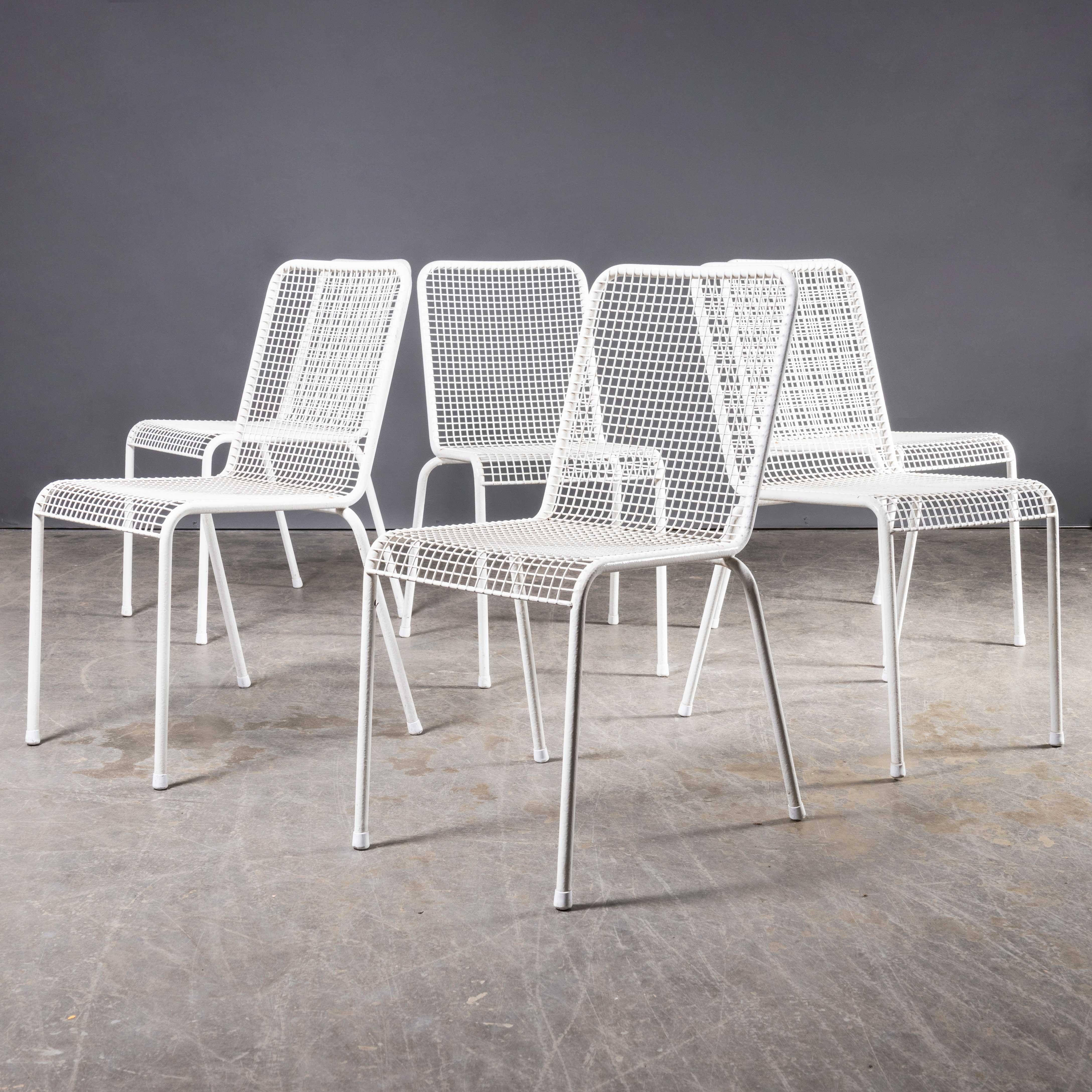 1970's French Original Wire Mesh White Outdoor Dining Chairs - Set Of Six For Sale 2