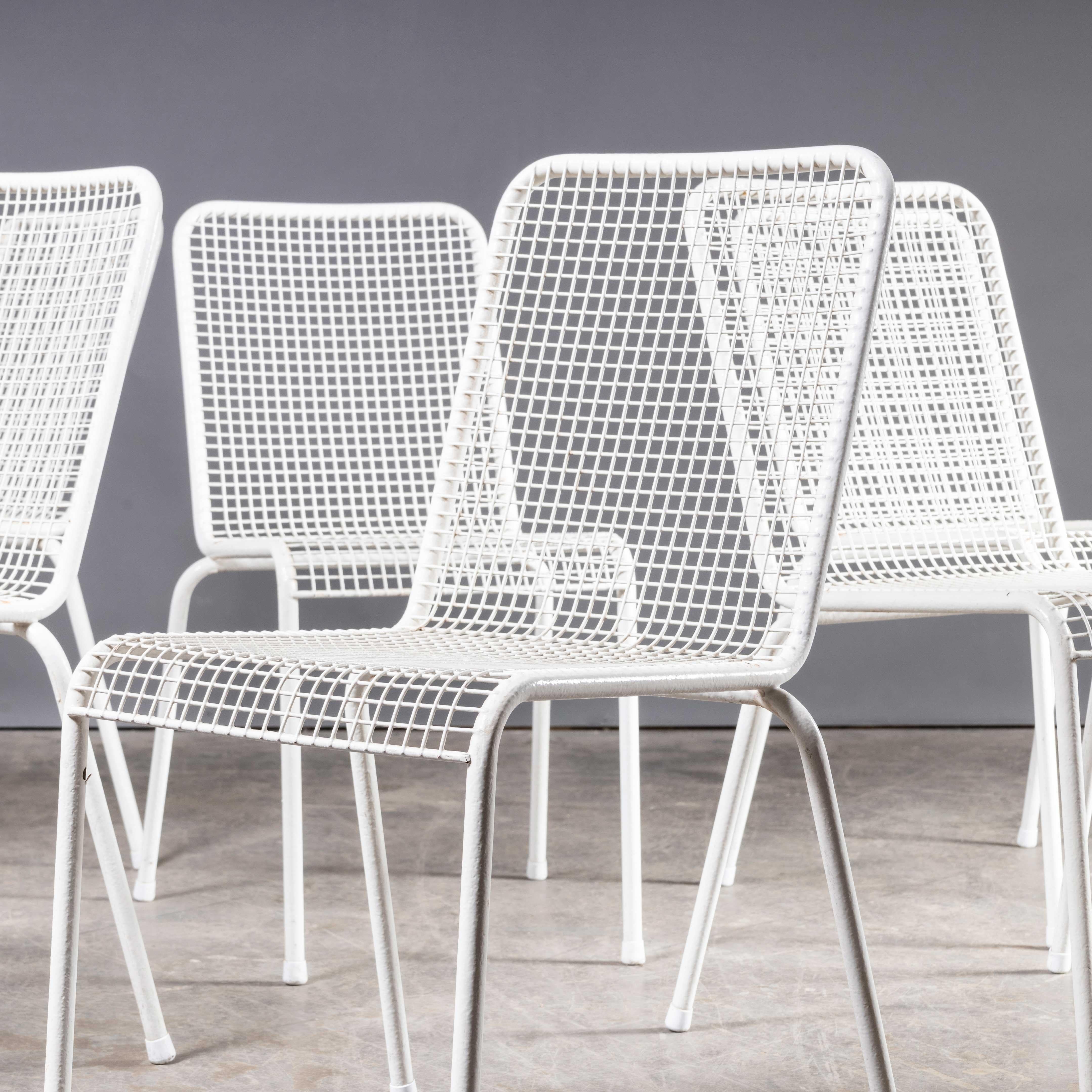 1970's French Original Wire Mesh White Outdoor Dining Chairs - Set Of Six For Sale 3