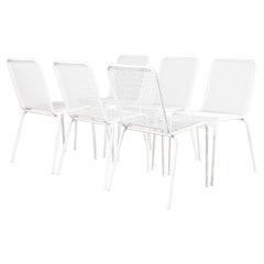 1970's French Original Wire Mesh White Outdoor Dining Chairs - Set Of Six