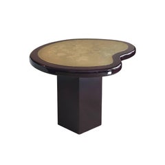 1970s French Oxblood Lacquered Side Table with Etched Leaf Bronze Top 1970s French Oxblood Lacquered Side Table with Etched Leaf Bronze Top