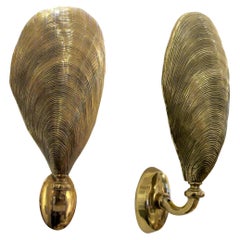 1970s French Pair of Bronze Gold Gilded Mussell Wall Lights by Maison Jansen 