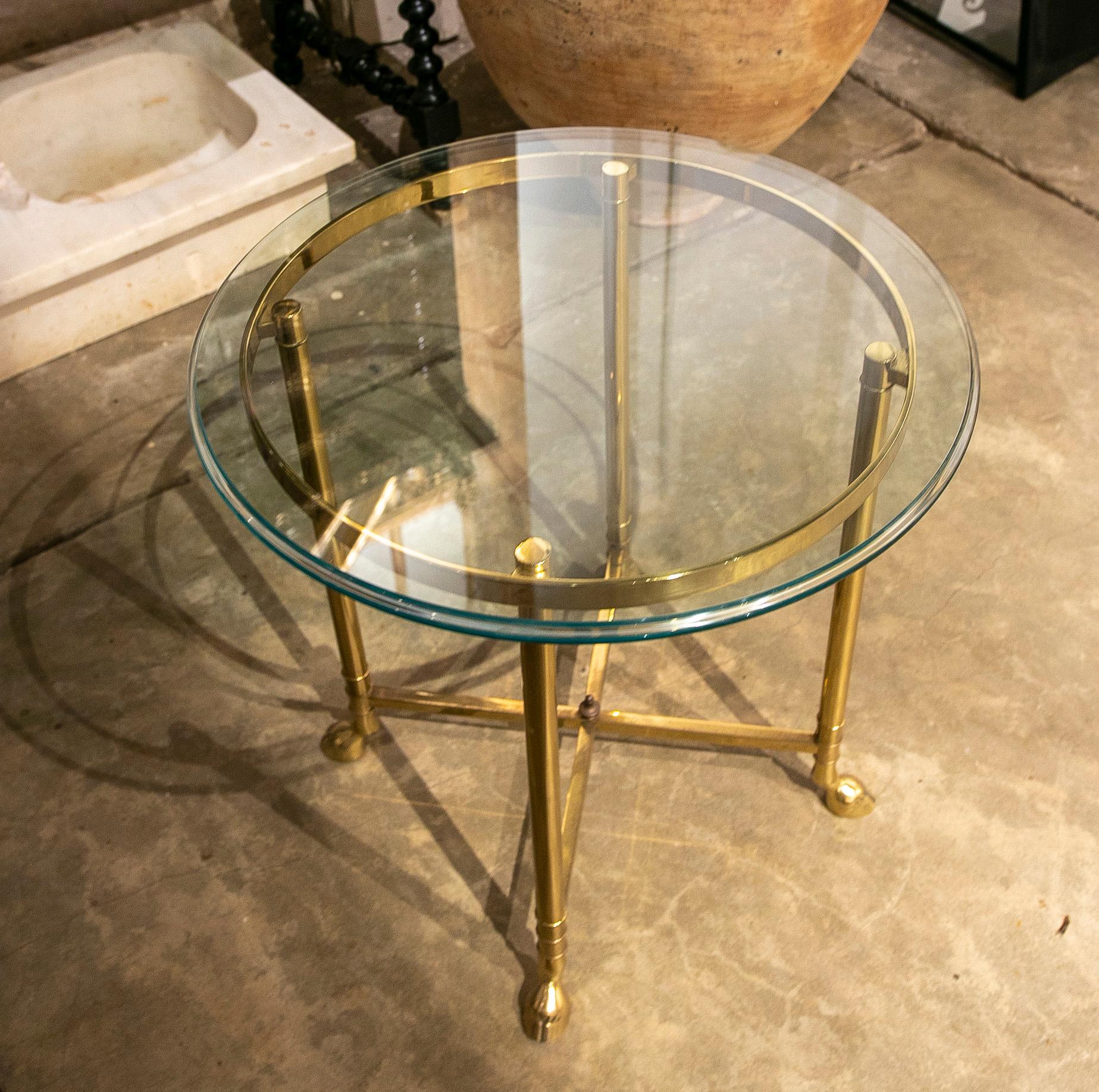 1970s French Pair of Gilded Bronze and Glass Tables 1