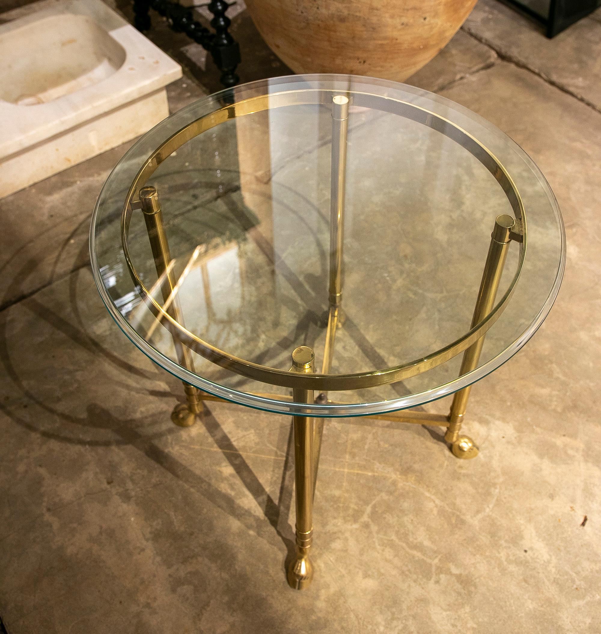 1970s French Pair of Gilded Bronze and Glass Tables 2