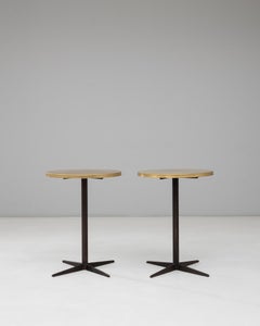 1970s French Pair Of Iron Bistro Tables With Brass Tops