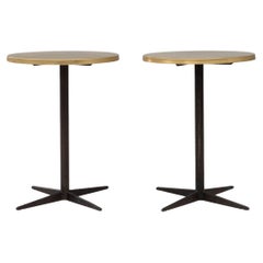 1970s French Pair Of Iron Bistro Tables With Brass Tops