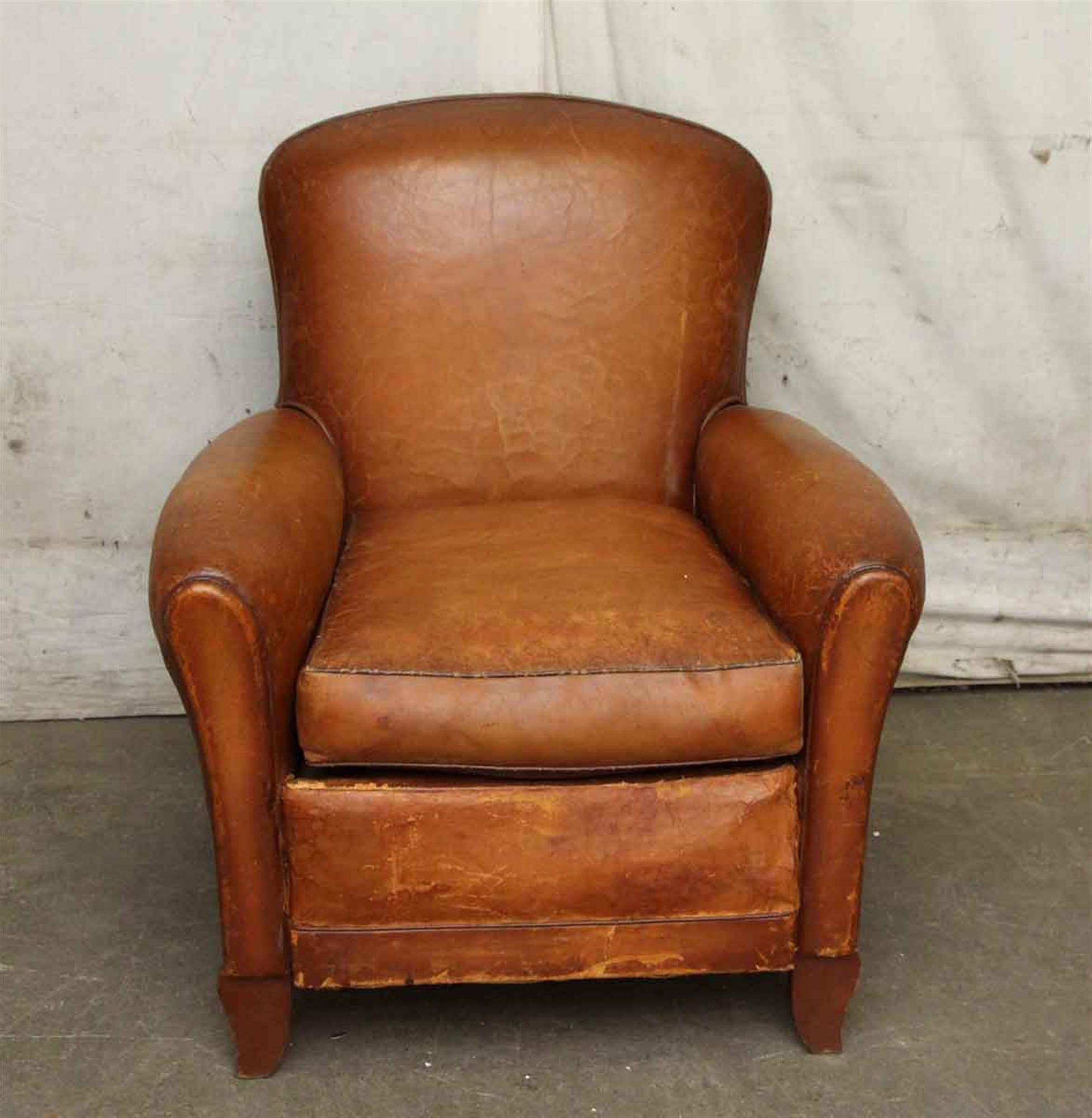 Late 20th Century 1970s French Pair of Leather Club Chairs with a Studded Back