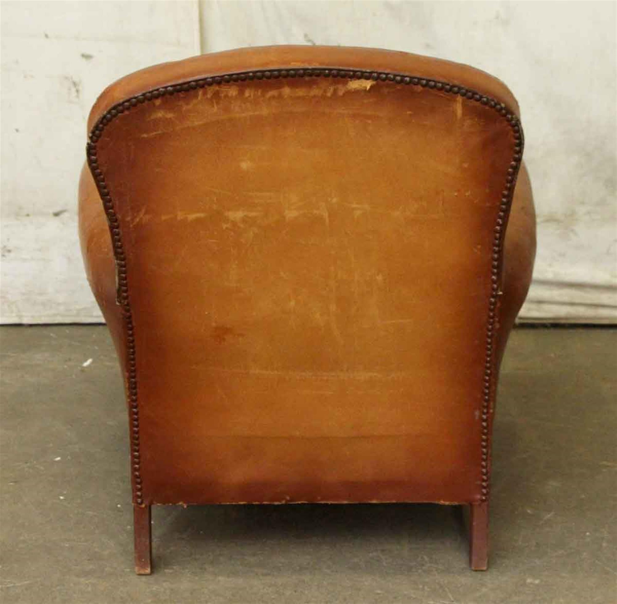 1970s French Pair of Leather Club Chairs with a Studded Back 2