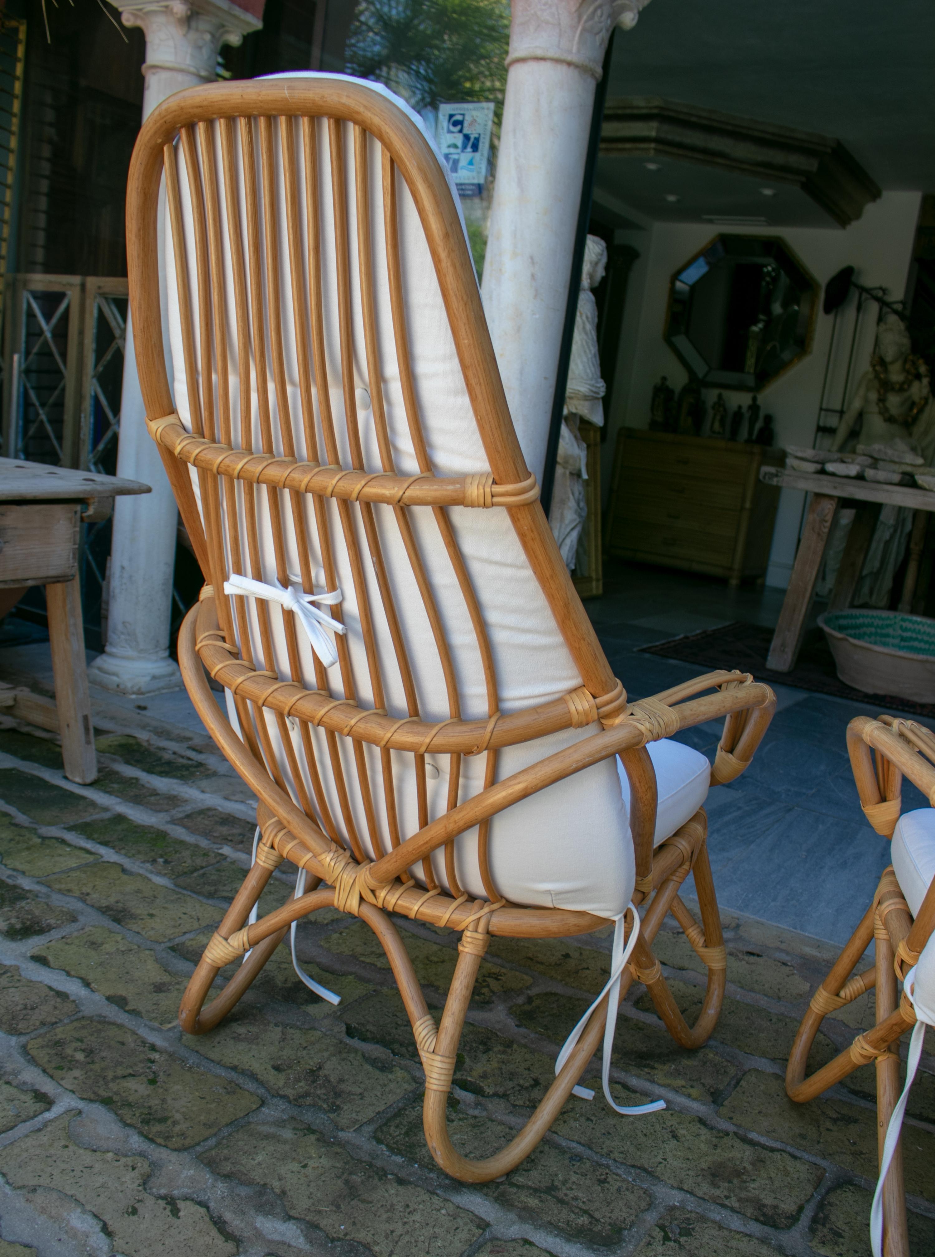 1970s French Pair of Leather Joined Bamboo Armchairs 2