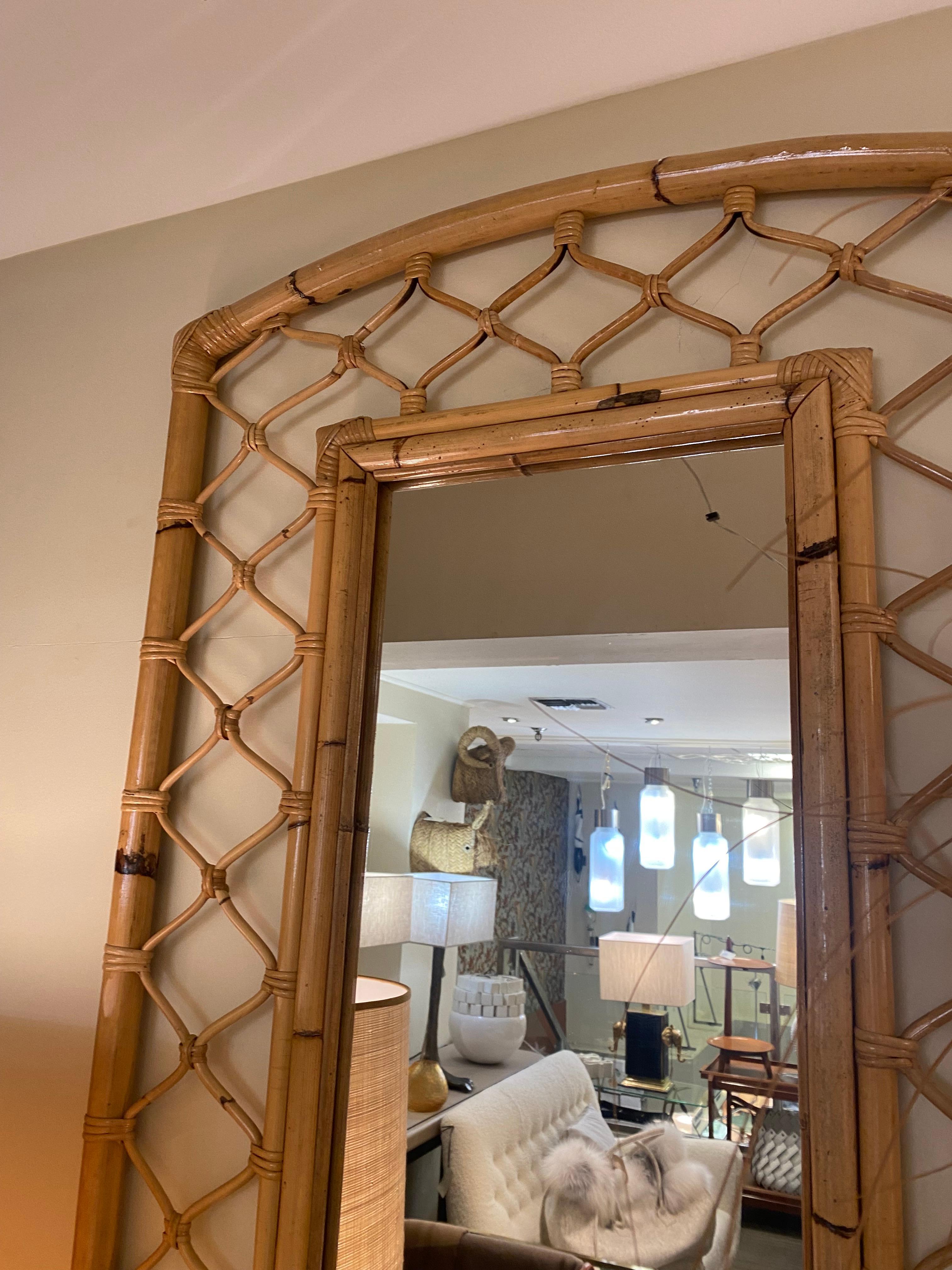 1970s French Pair of Rare Design Bamboo Mirrors In Good Condition In Aspen, CO