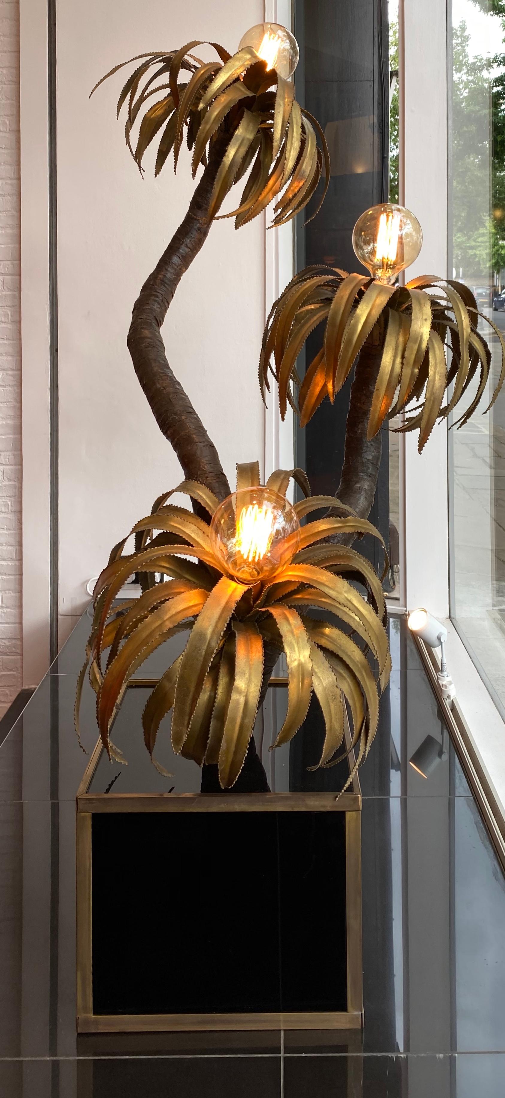 Metalwork 1970s French Palm Tree Lamp att. Maison Jansen