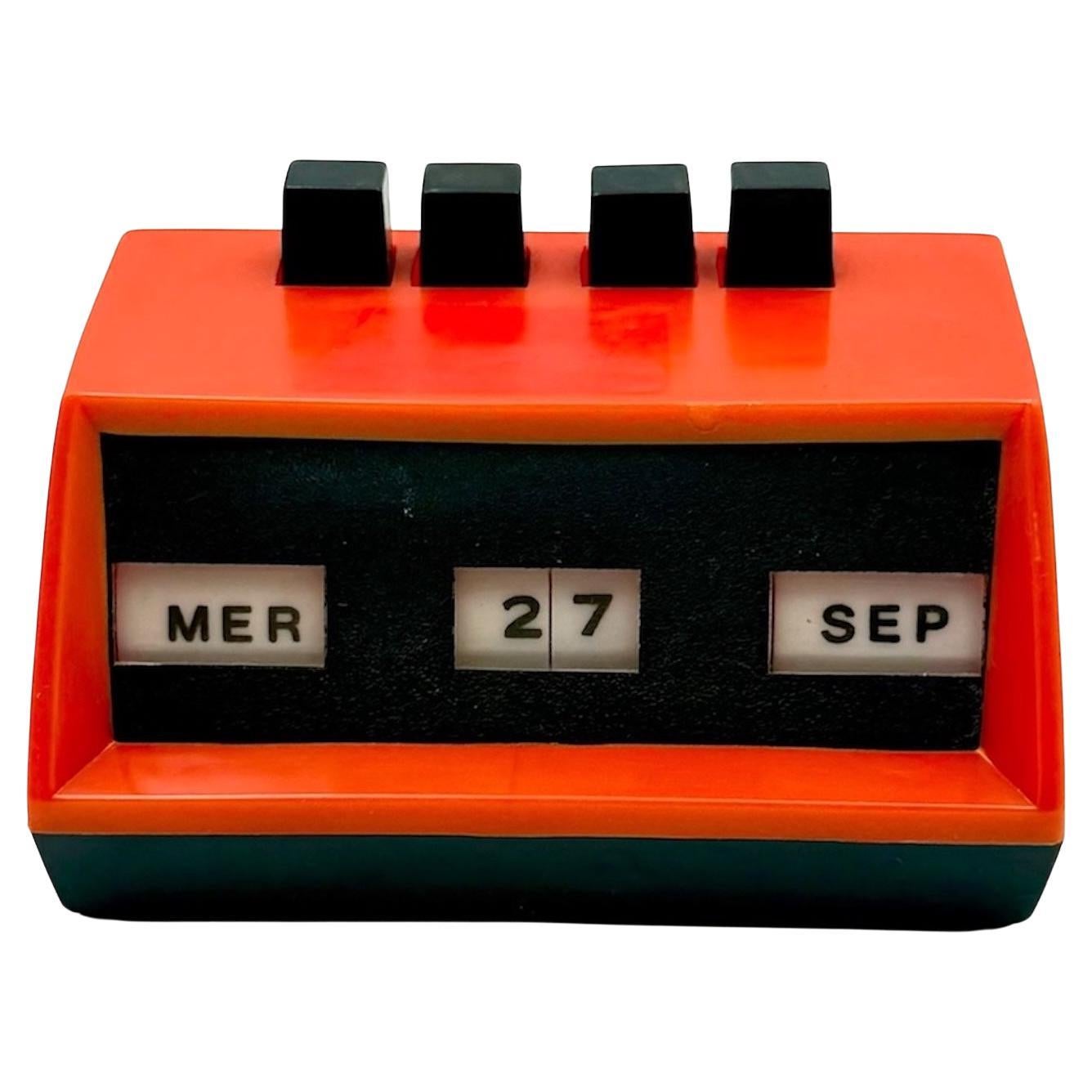1970s French Perpetual Calendar in Vibrant Red Retro Plastic Design