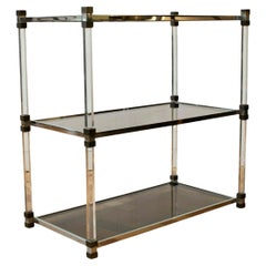 Etagere, French Perspex, Brass and Glass Three Tier Shelving Unit, 1970's 