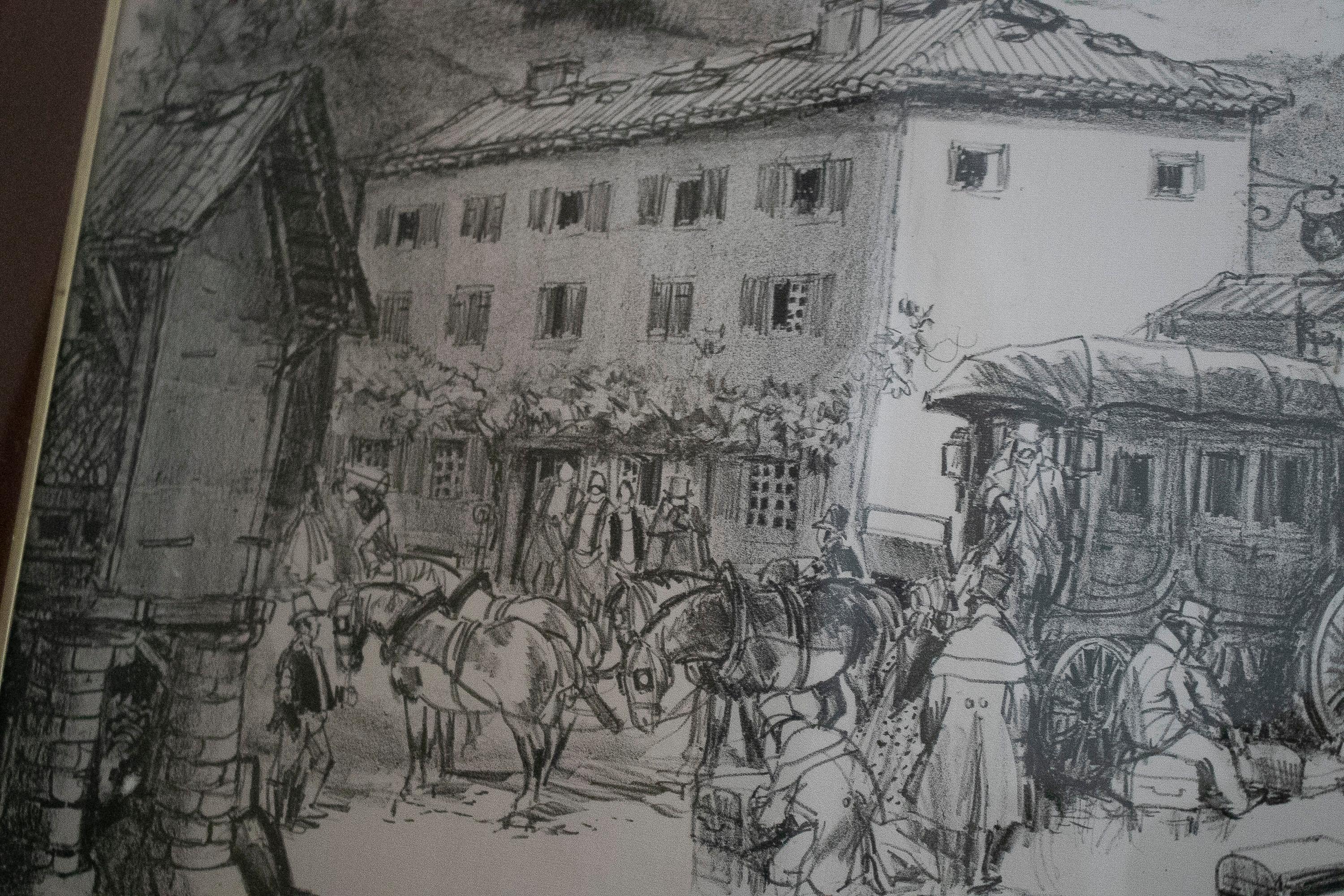 1970s French Post House Charcoal Painting For Sale 6