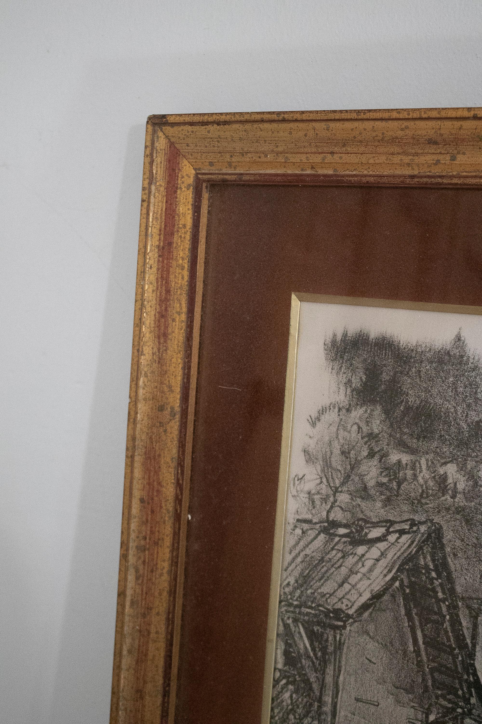 1970s French Post House Charcoal Painting In Good Condition For Sale In Marbella, ES