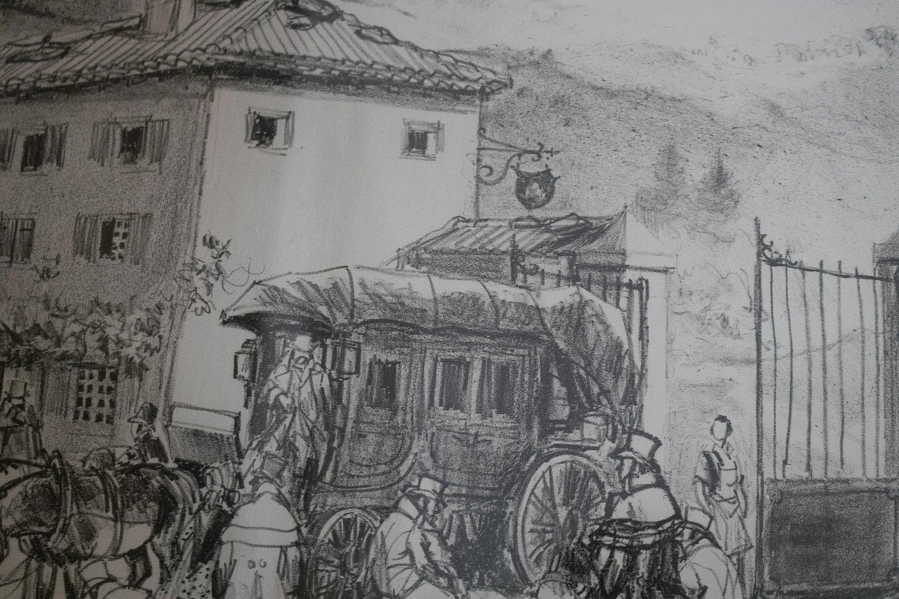 1970s French Post House Charcoal Painting For Sale 3