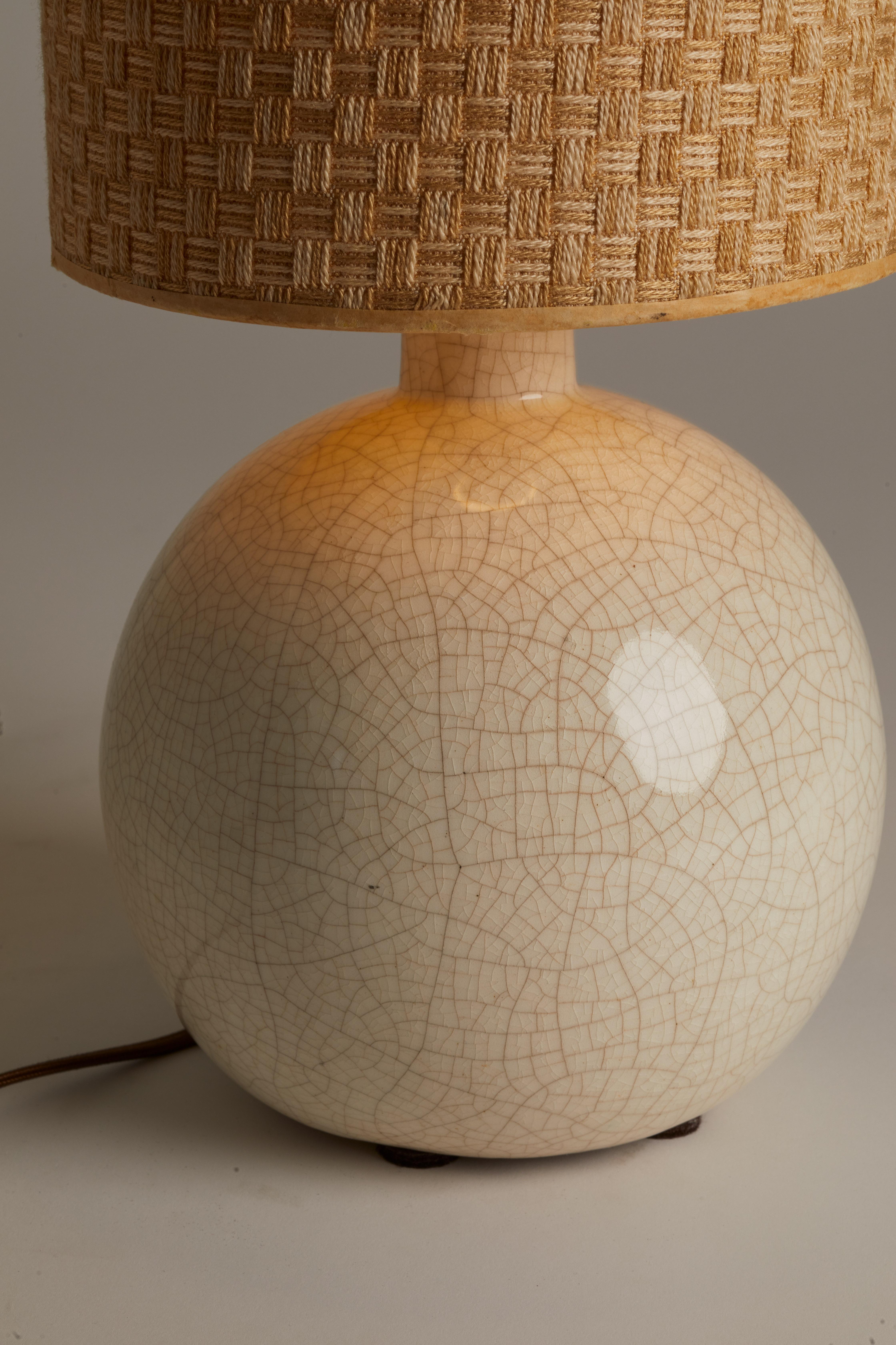 1970s French Pottery Lamp & Original Shade In Good Condition For Sale In Aspen, CO