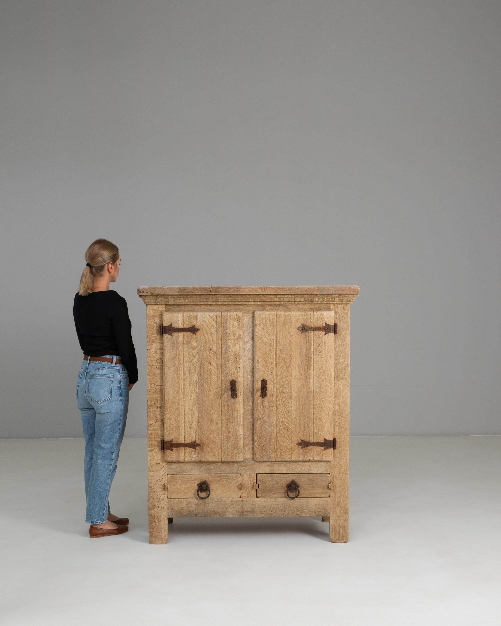 20th Century 1970s French Primitive Oak Buffet With Iron Hardware For Sale