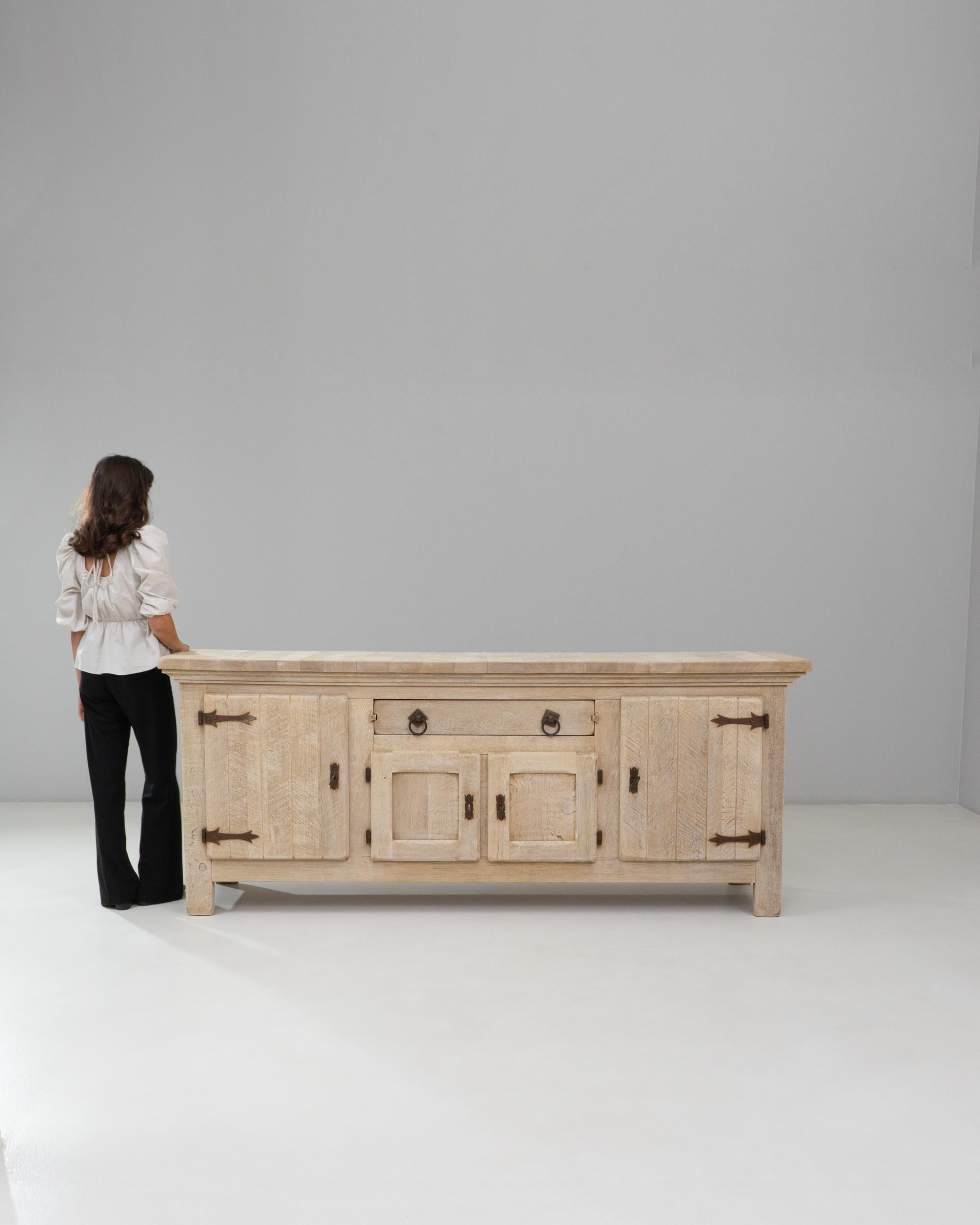 Francese 1970s French Primitive Oak Buffet With Iron Hardware in vendita