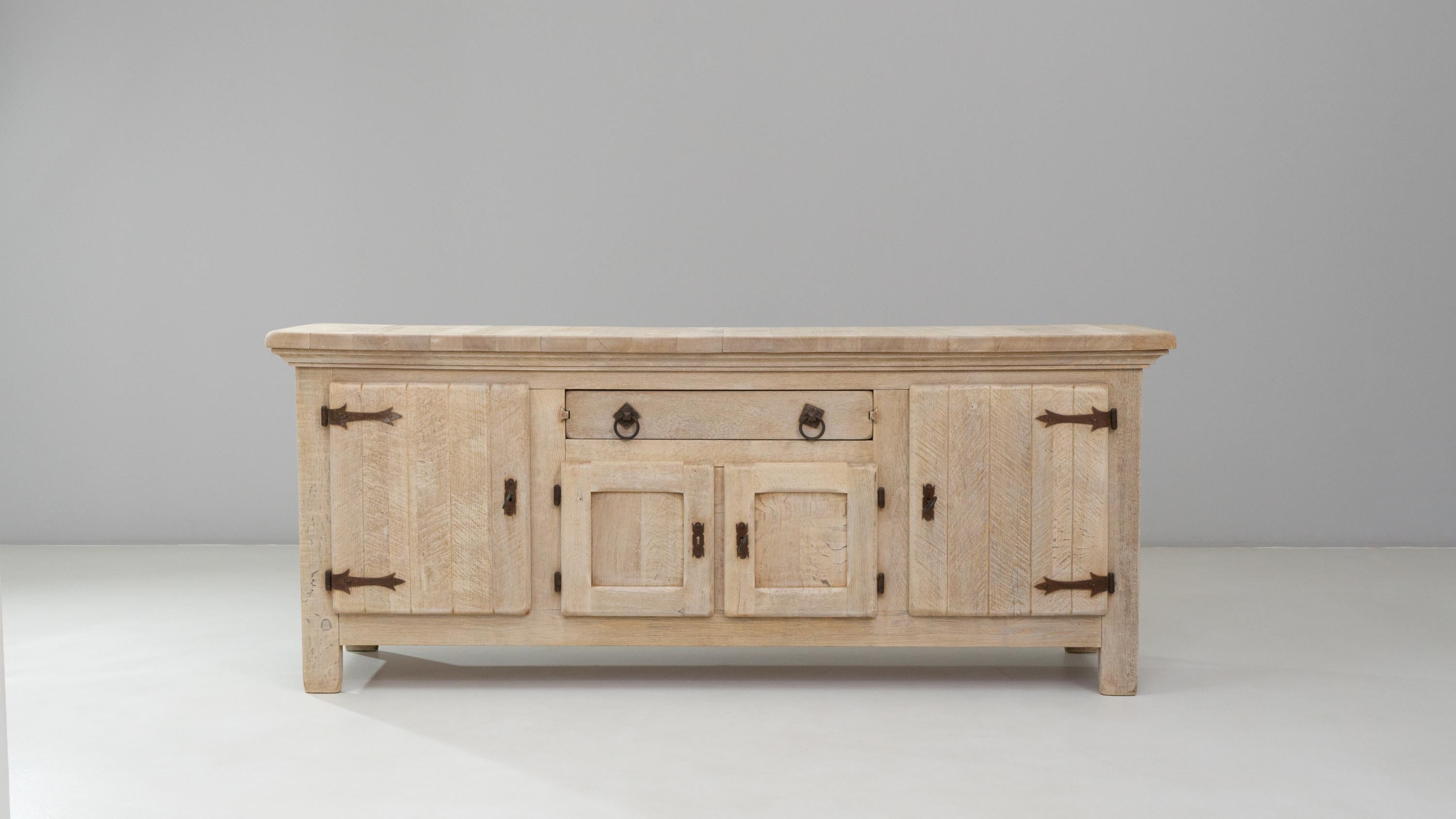 XX secolo 1970s French Primitive Oak Buffet With Iron Hardware in vendita