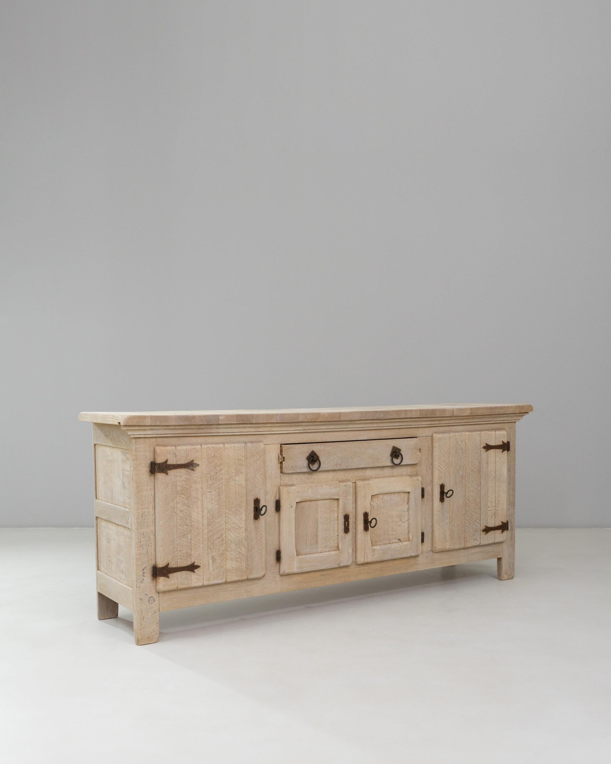 Ferro 1970s French Primitive Oak Buffet With Iron Hardware in vendita