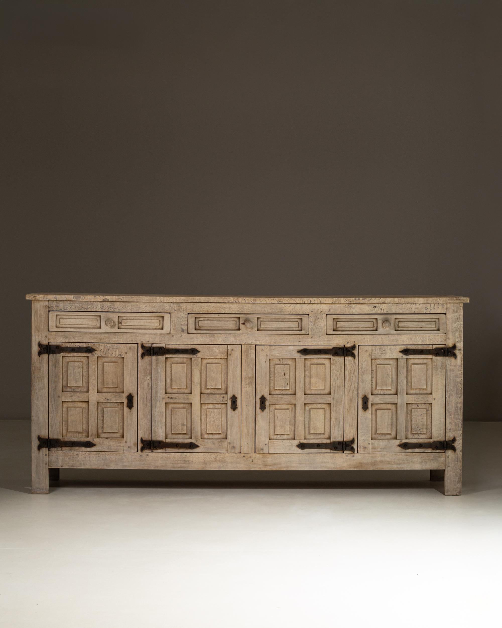 Fer 1970s French Primitive Oak Buffet With Iron Hardware en vente