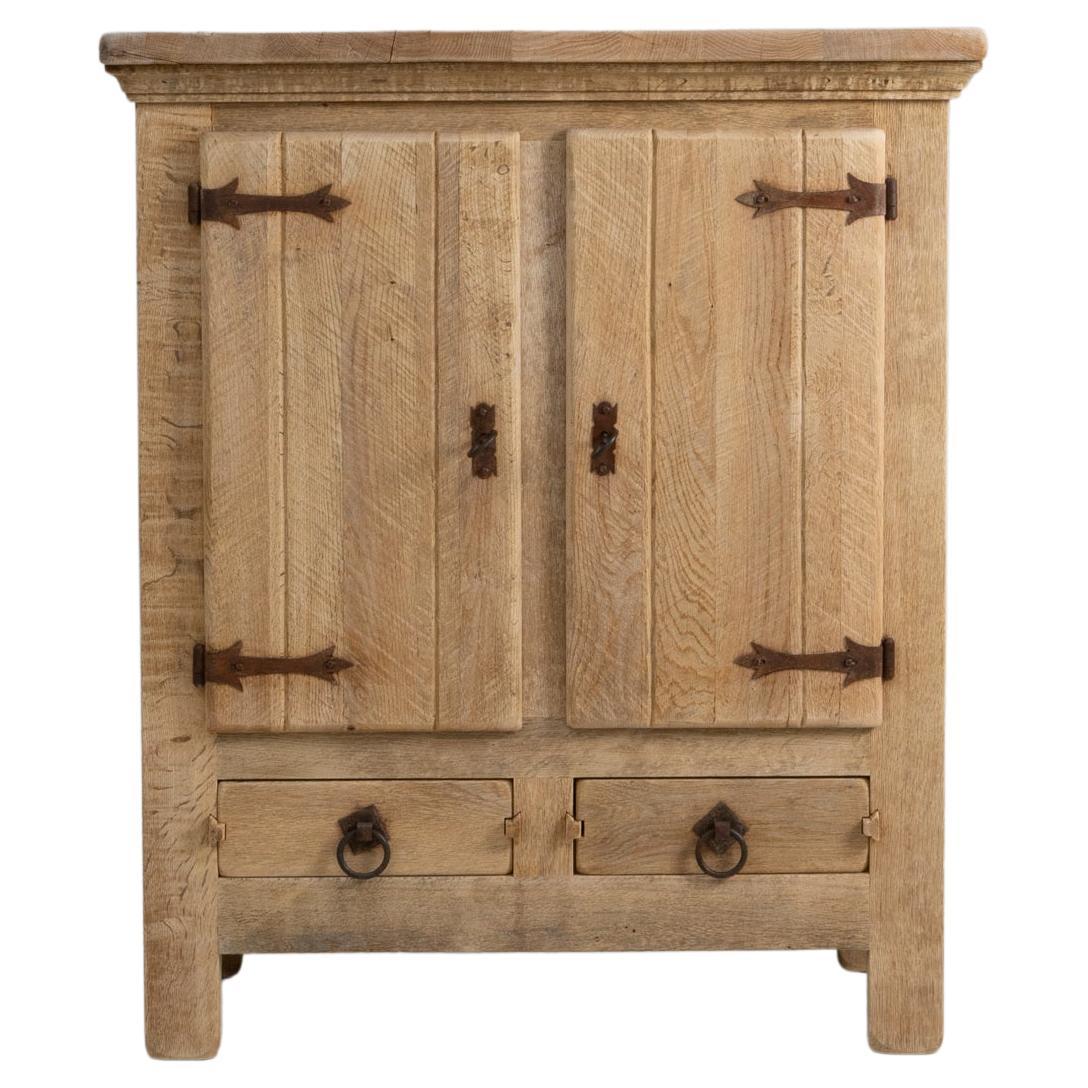 1970s French Primitive Oak Buffet With Iron Hardware For Sale