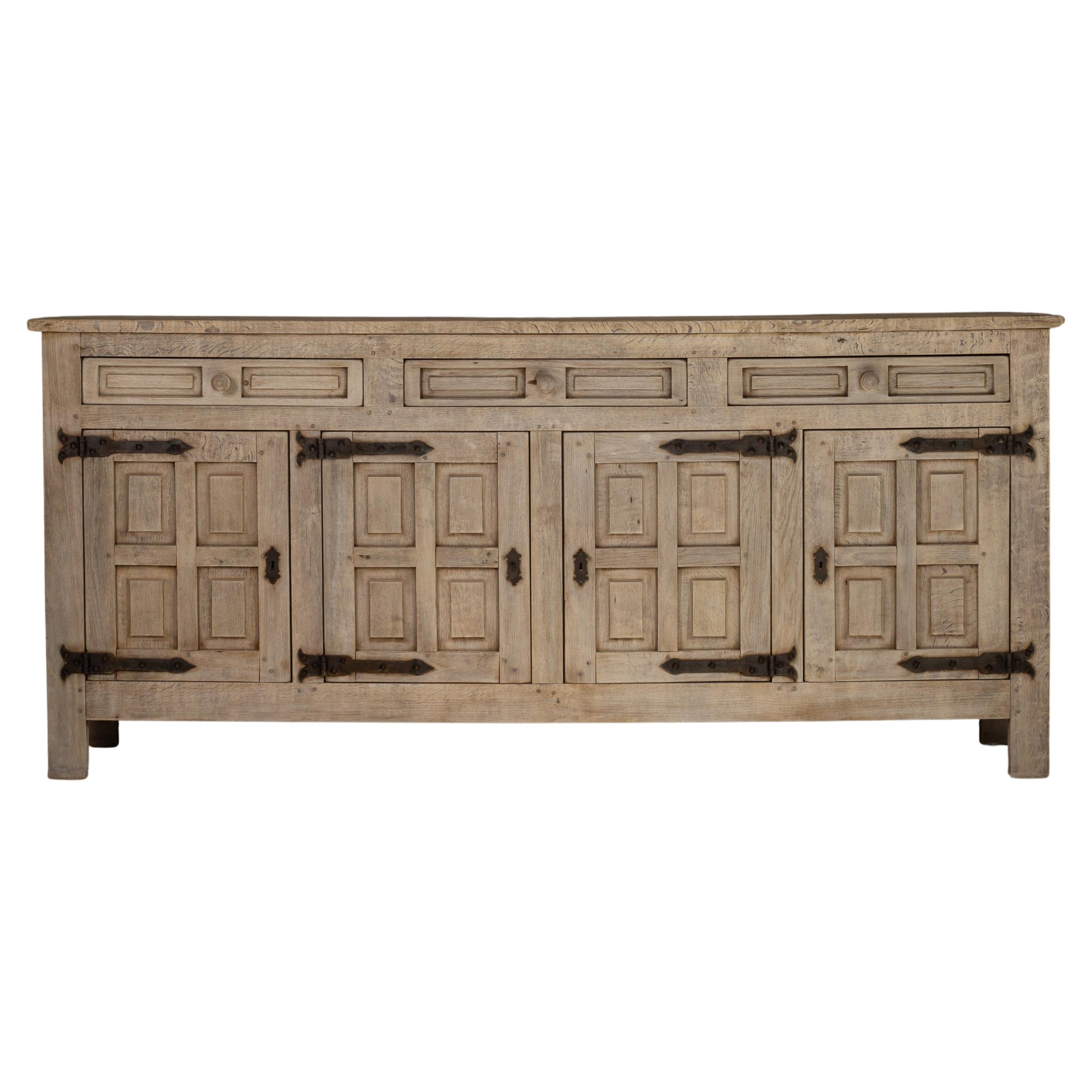 1970s French Primitive Oak Buffet With Iron Hardware