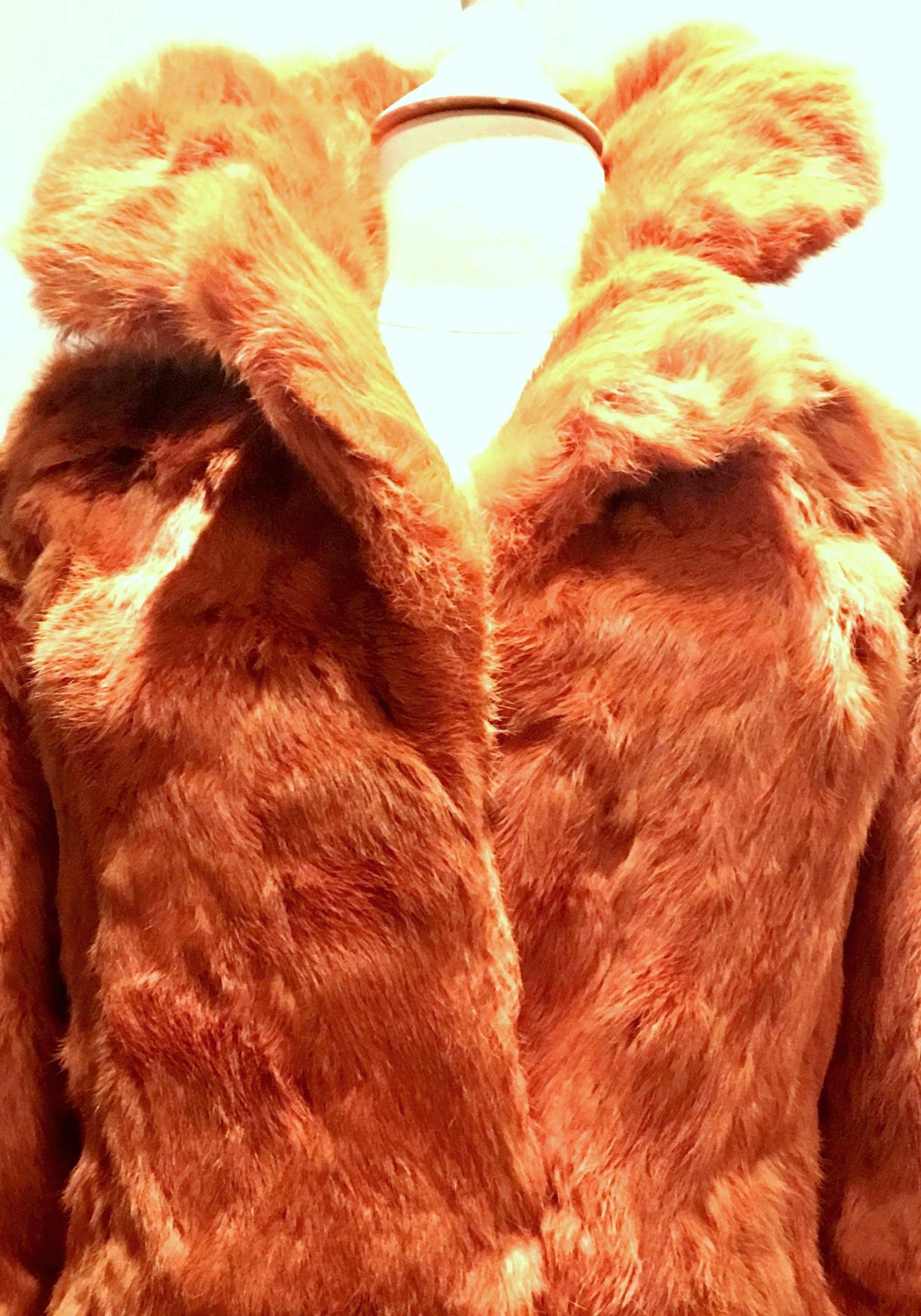 1970'S French Rabbit Fur & Leather Pea Coat by, Fur Couture Beverly Hills In Good Condition For Sale In West Palm Beach, FL