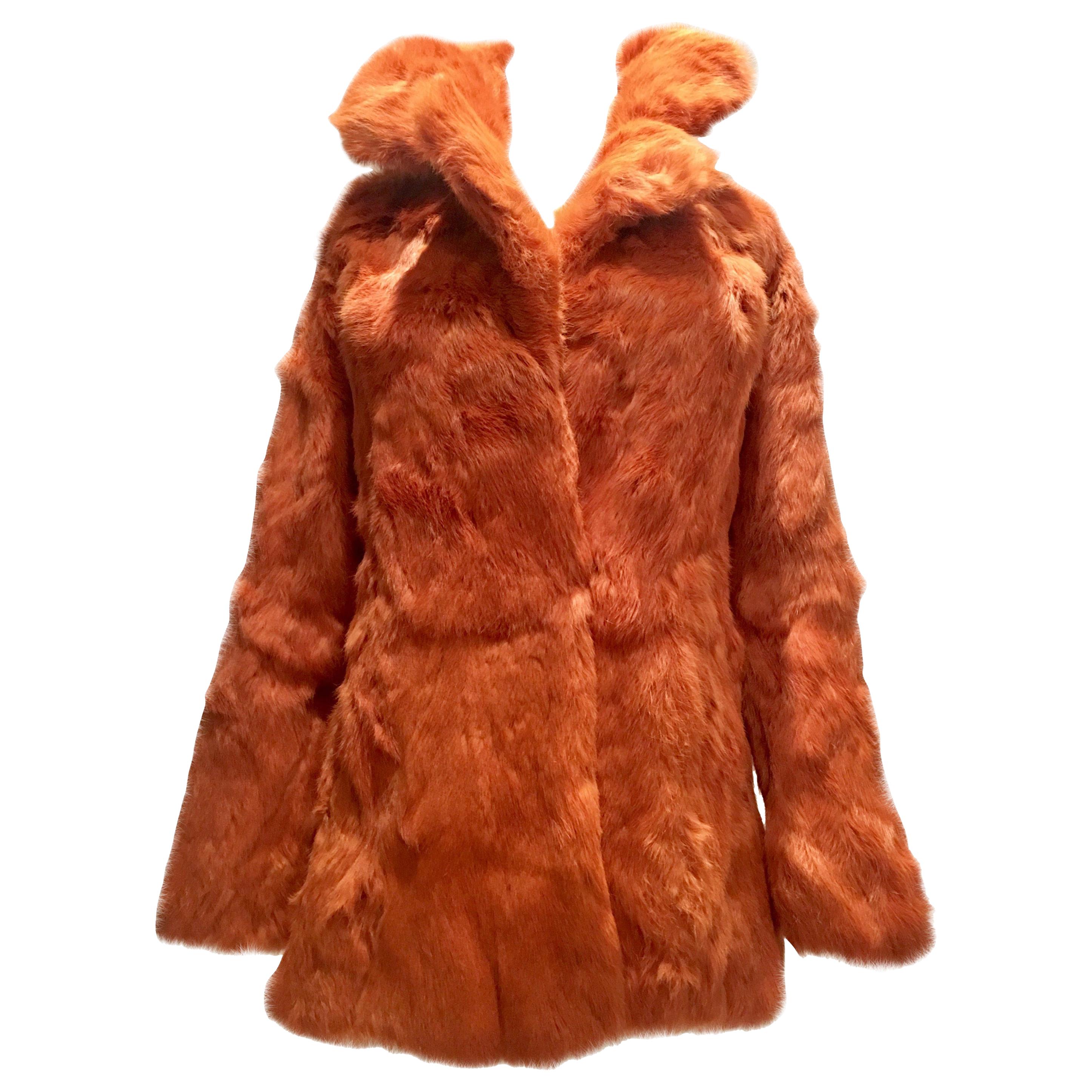 1970'S French Rabbit Fur & Leather Pea Coat by, Fur Couture Beverly Hills For Sale