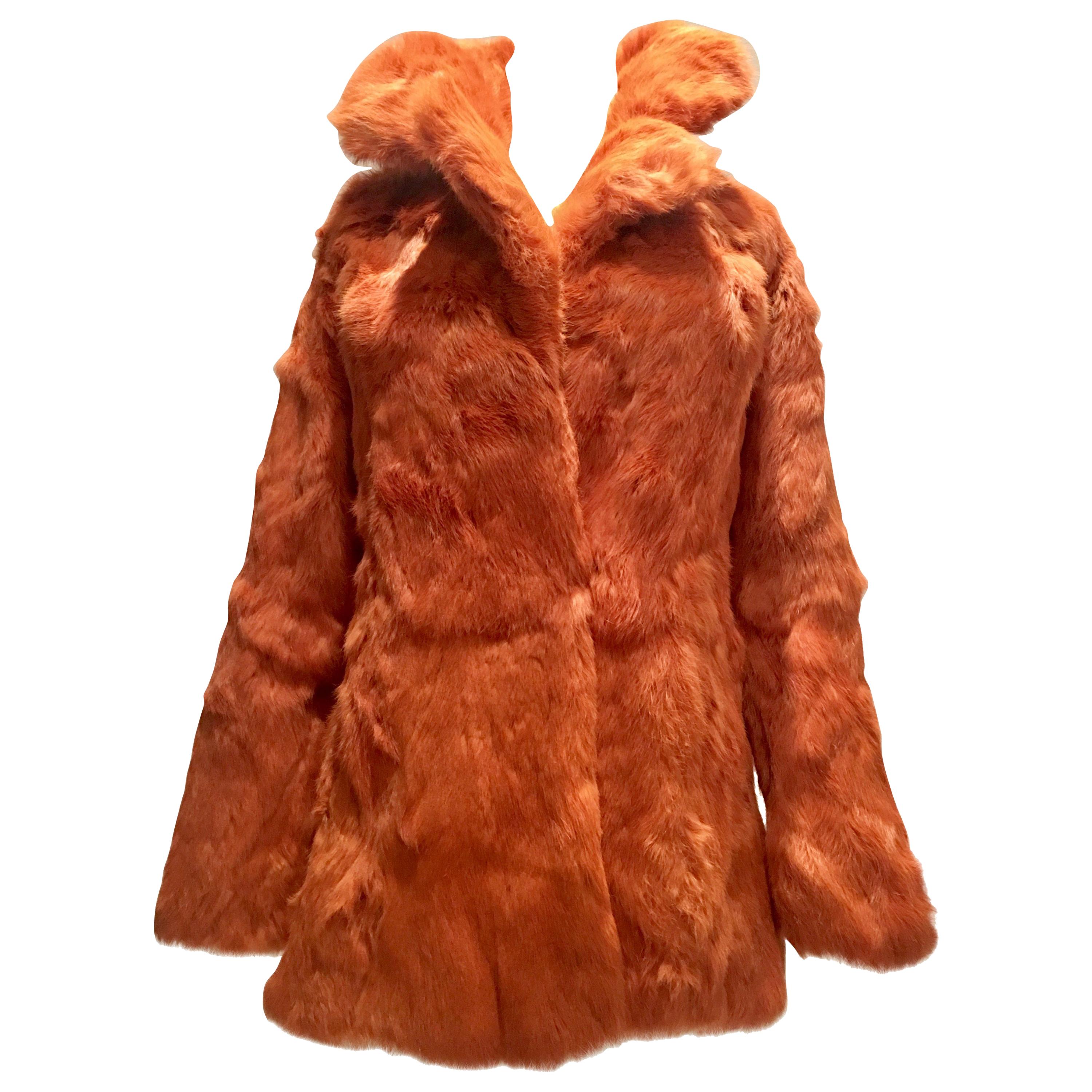 1970'S French Rabbit Fur & Leather Pea Coat by, Fur Couture Beverly Hills For Sale