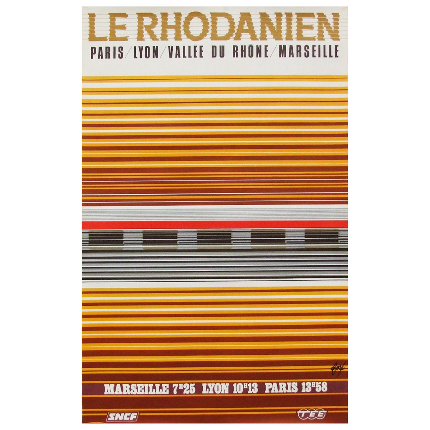 Mid-Century Modern 1970s French Rail SNCF Travel Railway Poster Minimal Geometric Design For Sale