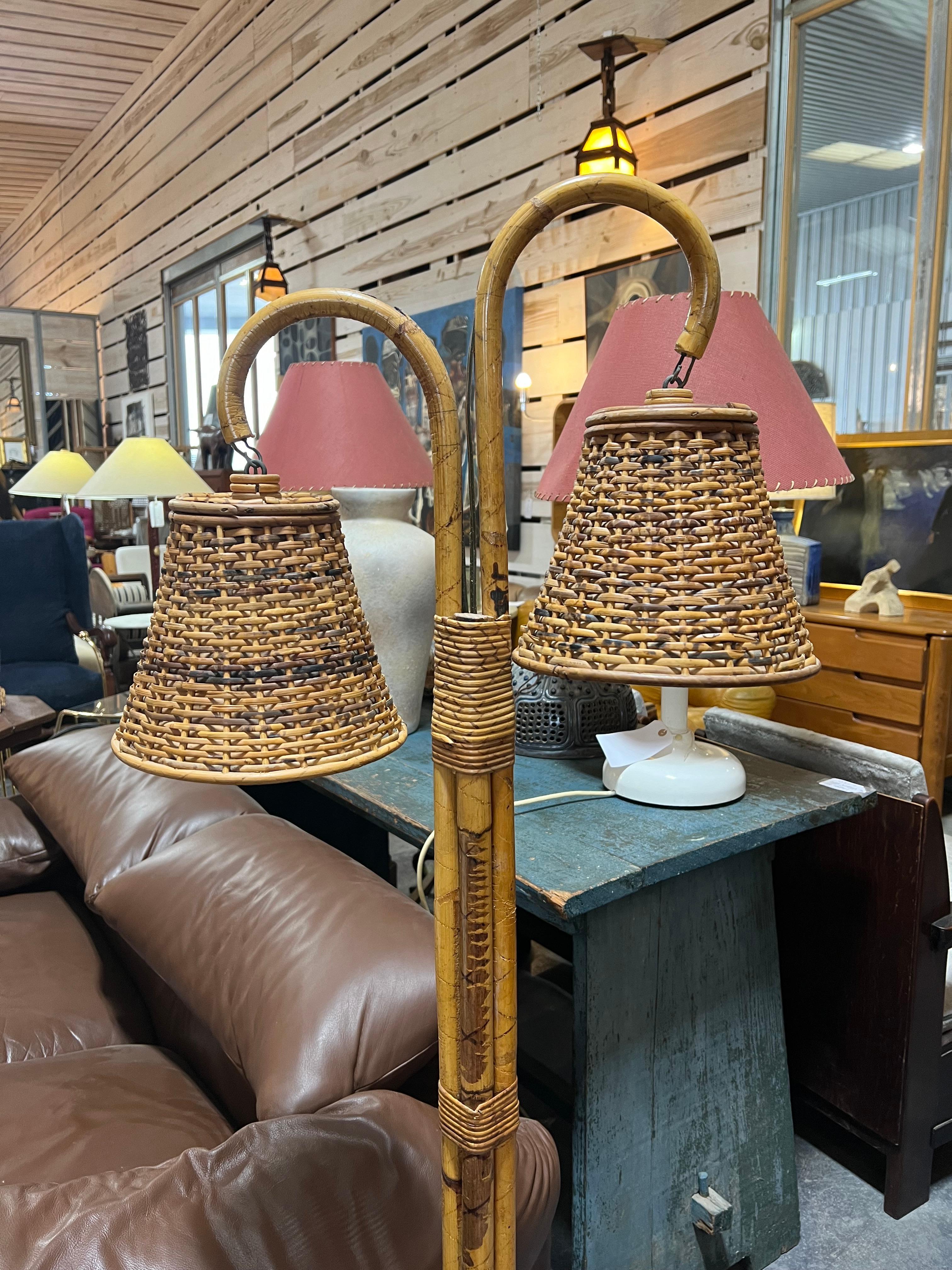 Mid-Century Modern 1970’s French Rattan And Bamboo Floor Lamp For Sale