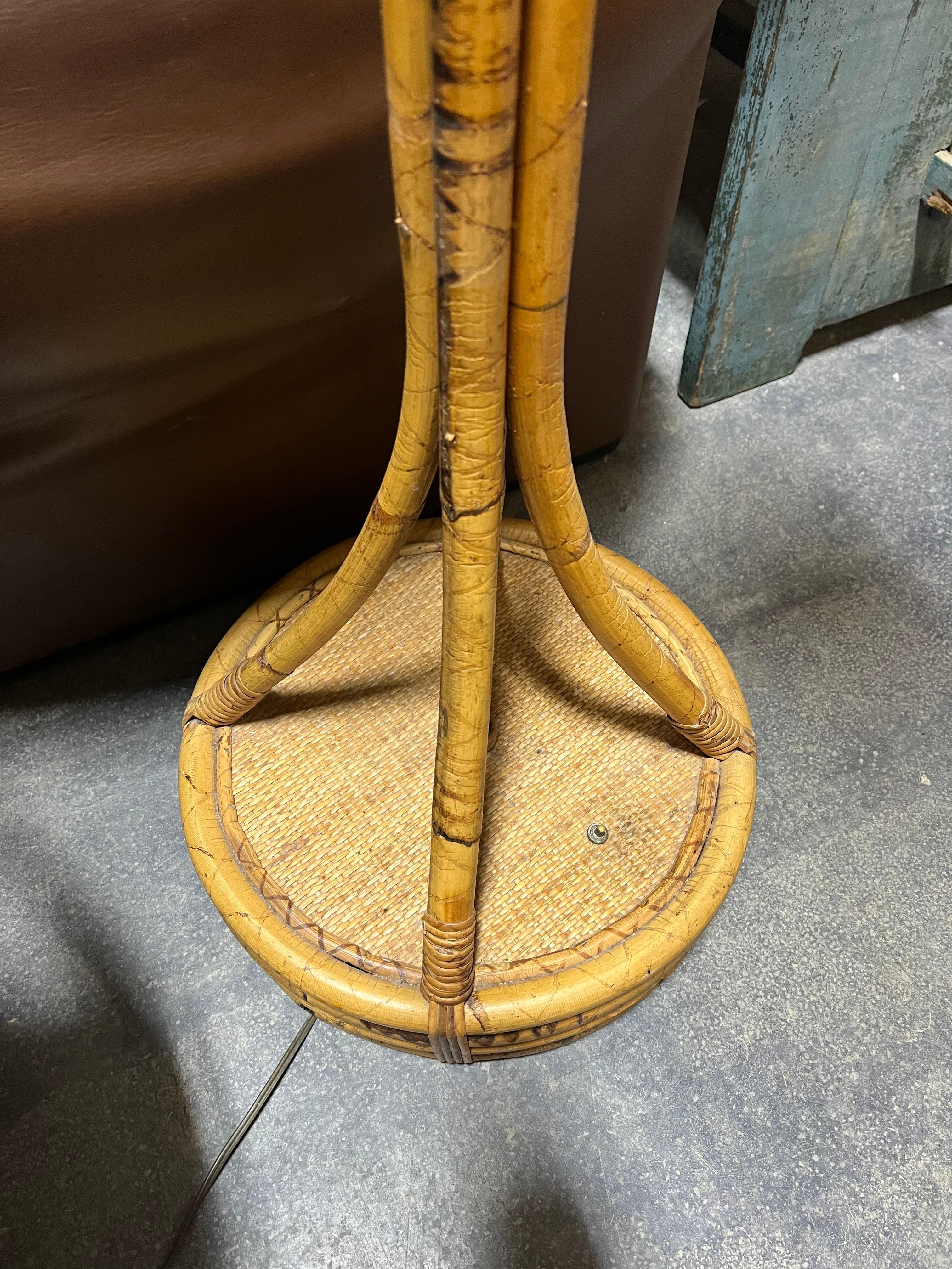 Late 20th Century 1970’s French Rattan And Bamboo Floor Lamp For Sale