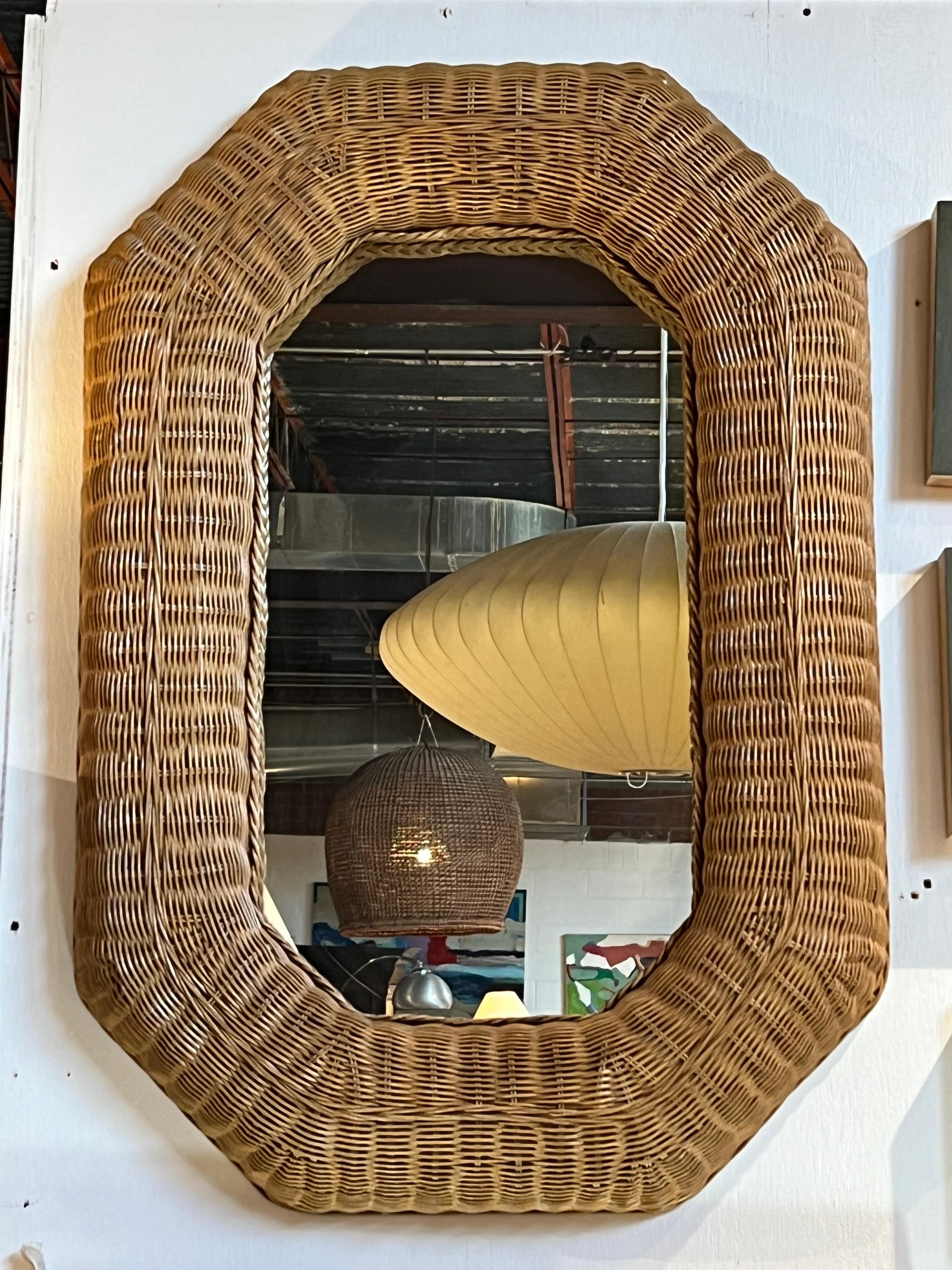 1970’s French handmade rattan mirror. 