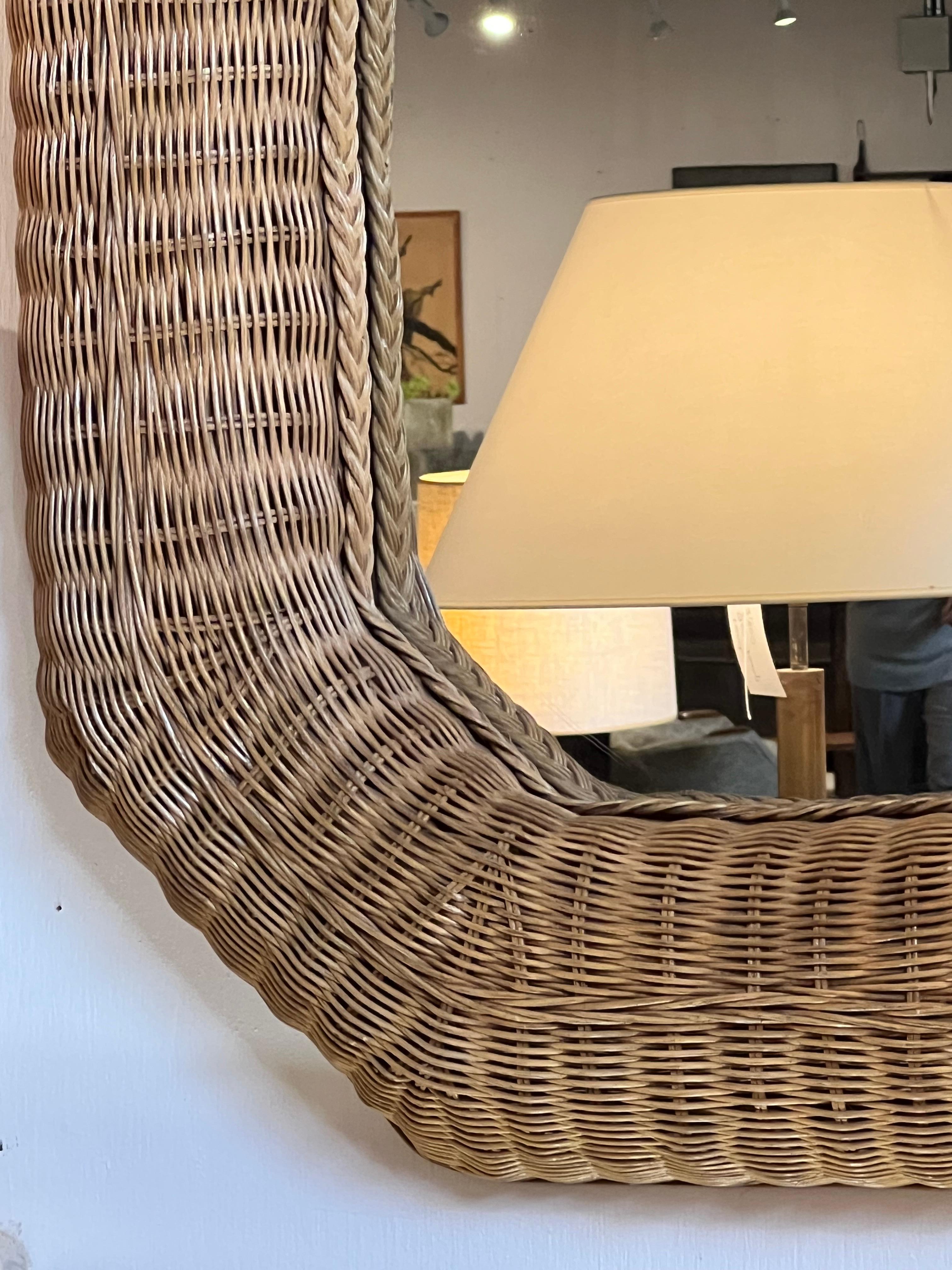 Late 20th Century 1970’s French Rattan Mirror  For Sale