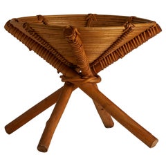 1970s French Rattan Wood Standing Bowl