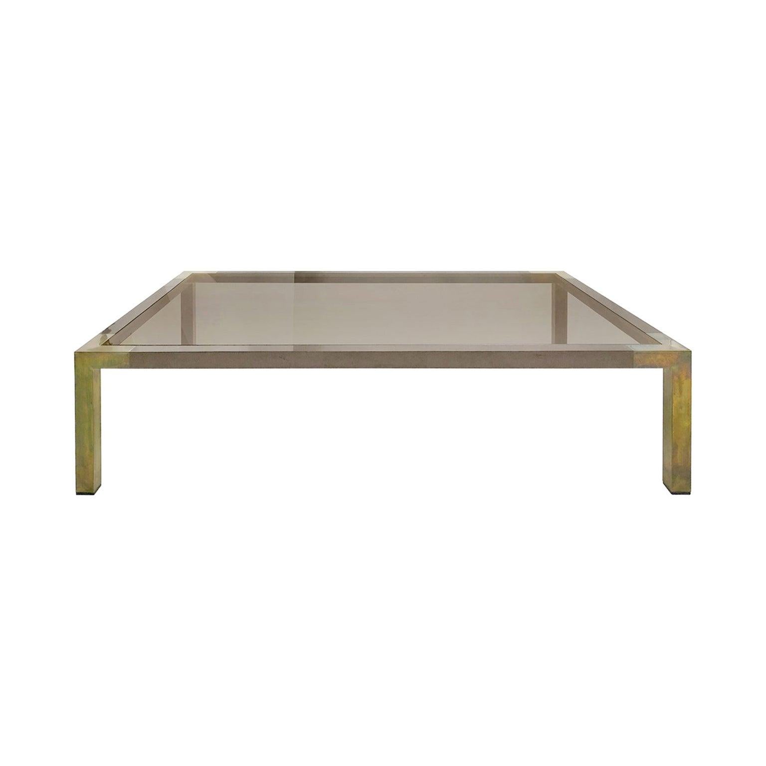 Rectangular two-tone bronze coffee table with smoked glass top by Willy Rizzo, France, 1970s.
 