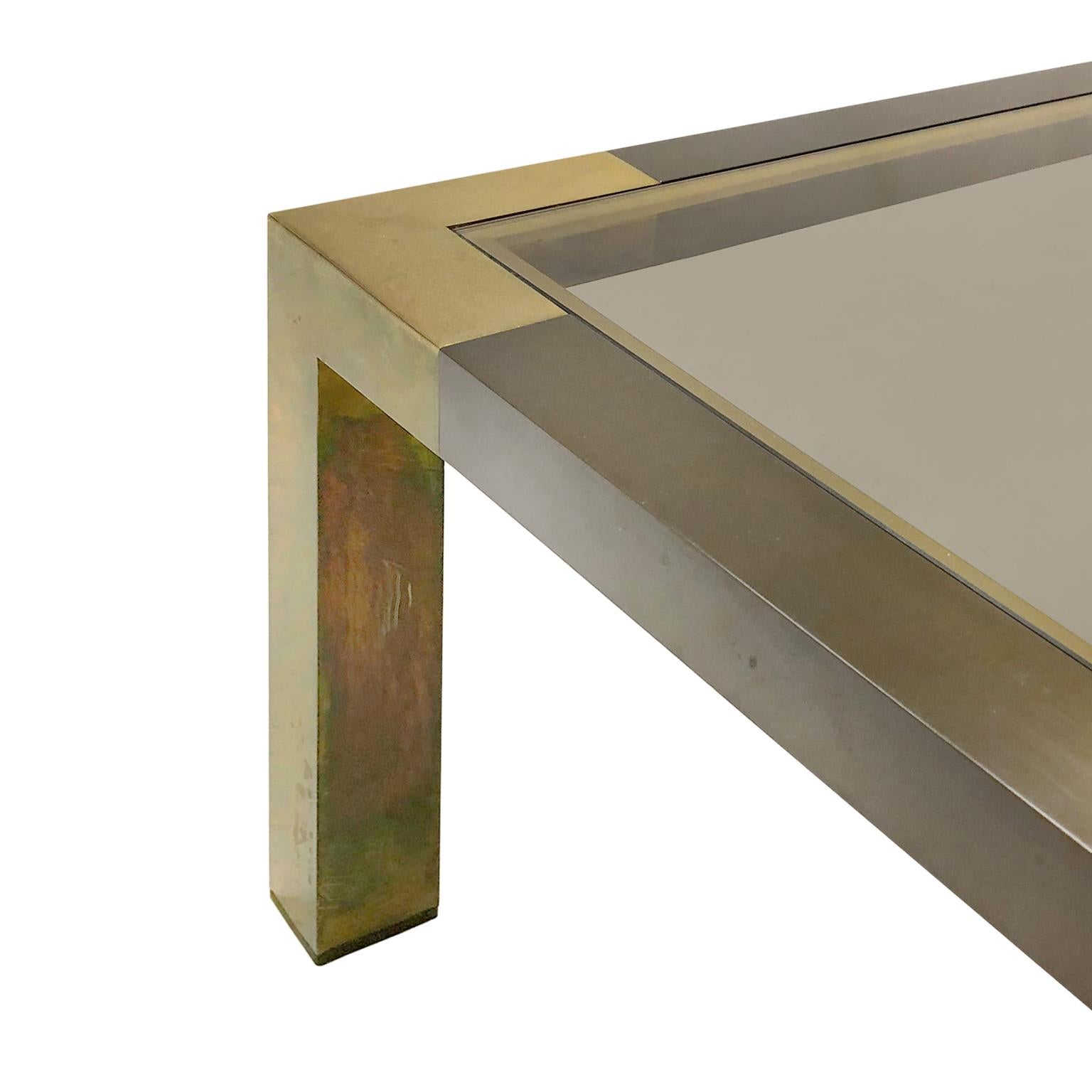 Late 20th Century 1970s French Rectangular Two-Tone Bronze Coffee Table by Willy Rizzo For Sale