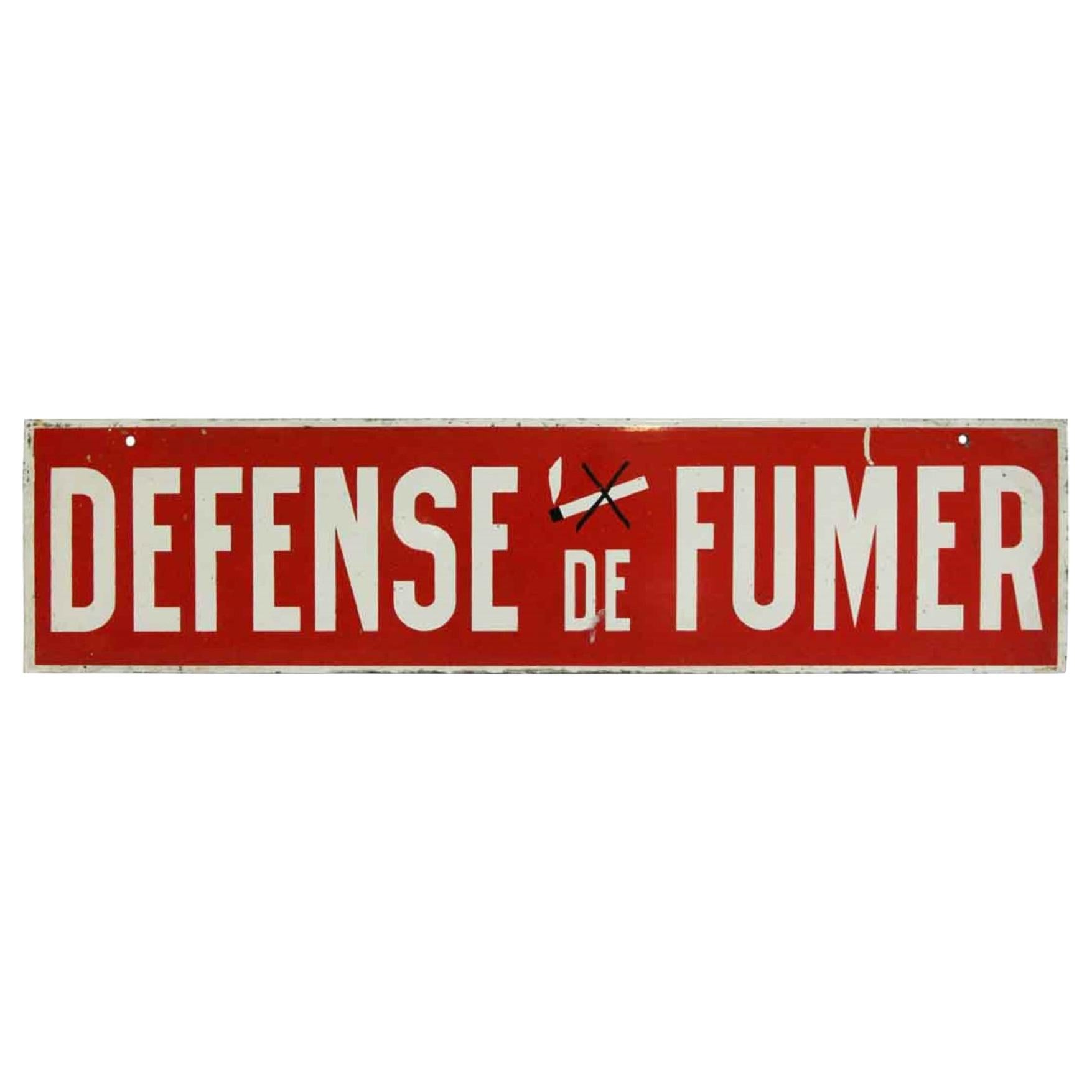 1970s French Red and White "Defense de Fumer" or "No Smoking" Sign