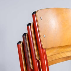 1970's French Red Metal Stacking Dining Chairs - Set Of Four