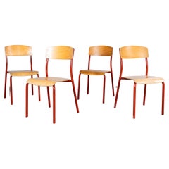 Retro 1970's French Red Metal Stacking Dining Chairs - Set Of Four