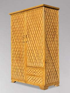 1970's French Riviera Bamboo & Wicker Wardrobe Armoire