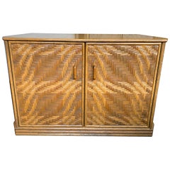 1970s French Riviera Two Door Bamboo and Rattan Side Cabinet
